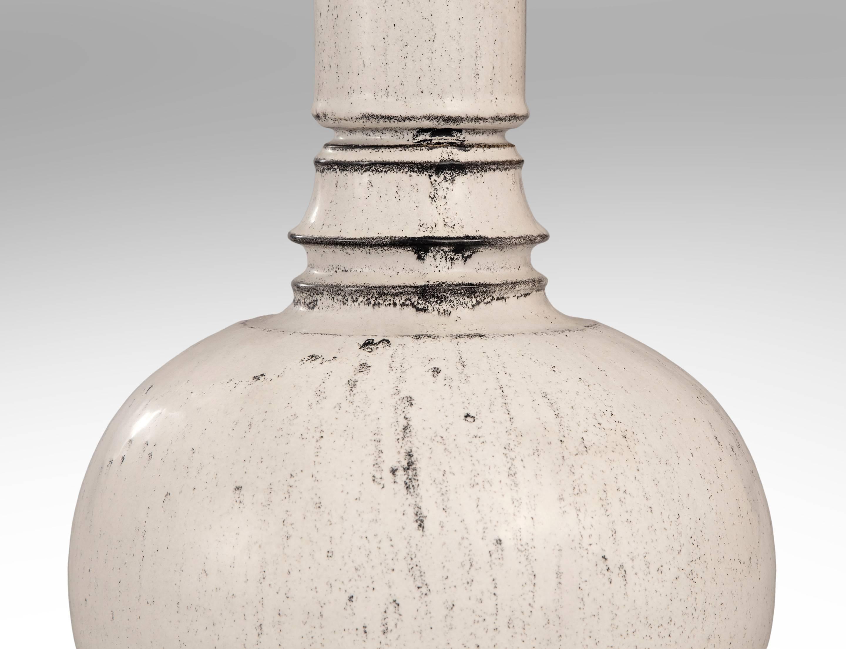 Svend Hammershøi for Kähler, Danish White and Grey Glazed Ceramic Vase / Lamp In Good Condition For Sale In New York, NY