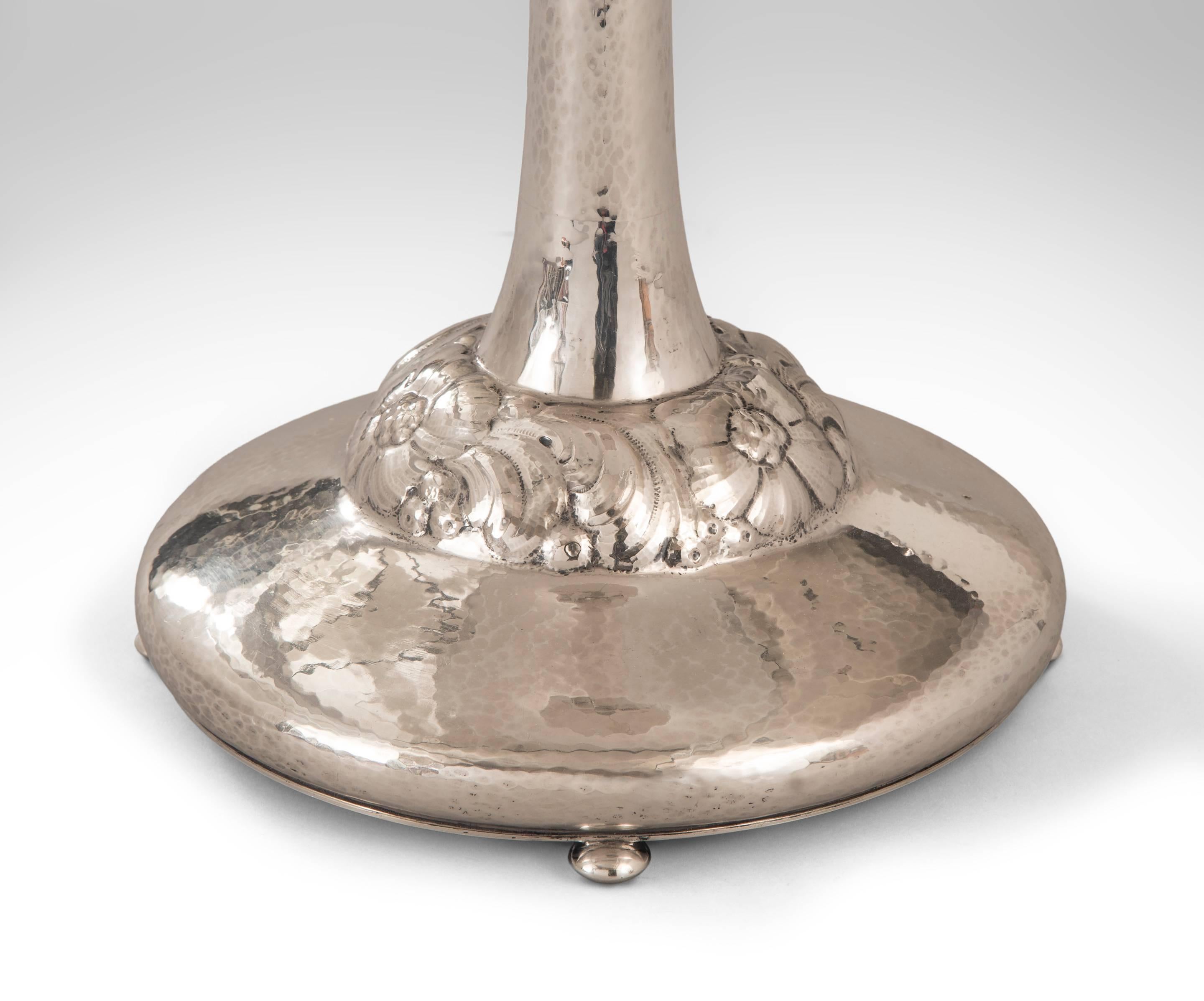 Art Deco C.G. Hallberg, Swedish Grace Period Hammered Silver Table Lamp