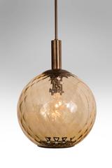 Venini, Attributed Set of 3 Murano Amber Glass and Patinated Brass Pendants