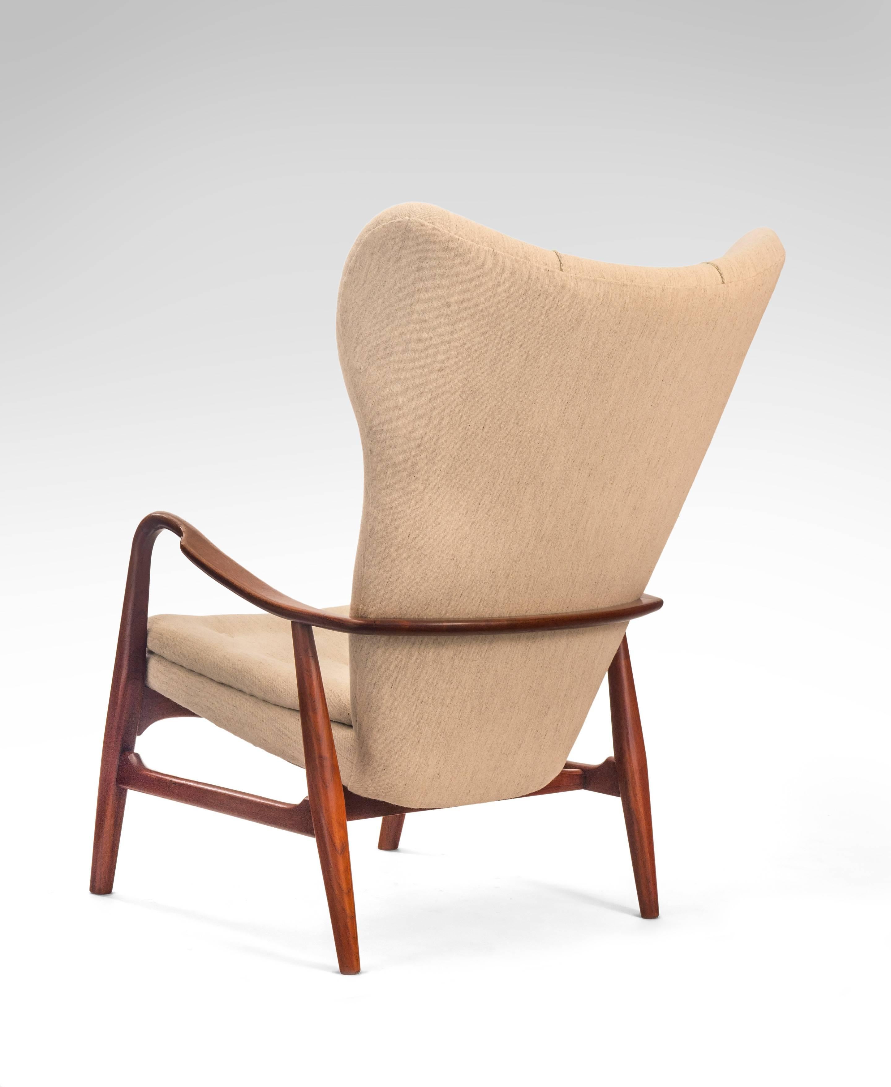 Scandinavian Modern Ib Madsen, Danish Upholstered Teak Framed Lounge Armchair