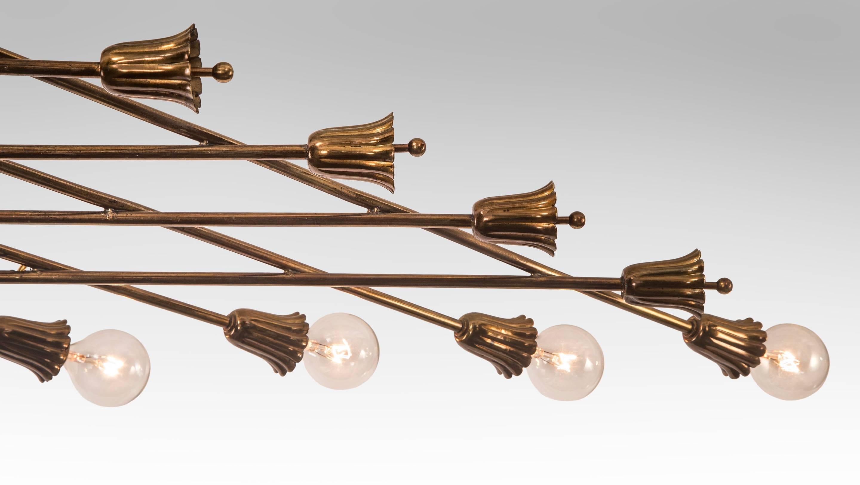 An Italian Elongated Latticework 8 Light Brass Chandelier In Good Condition In New York, NY