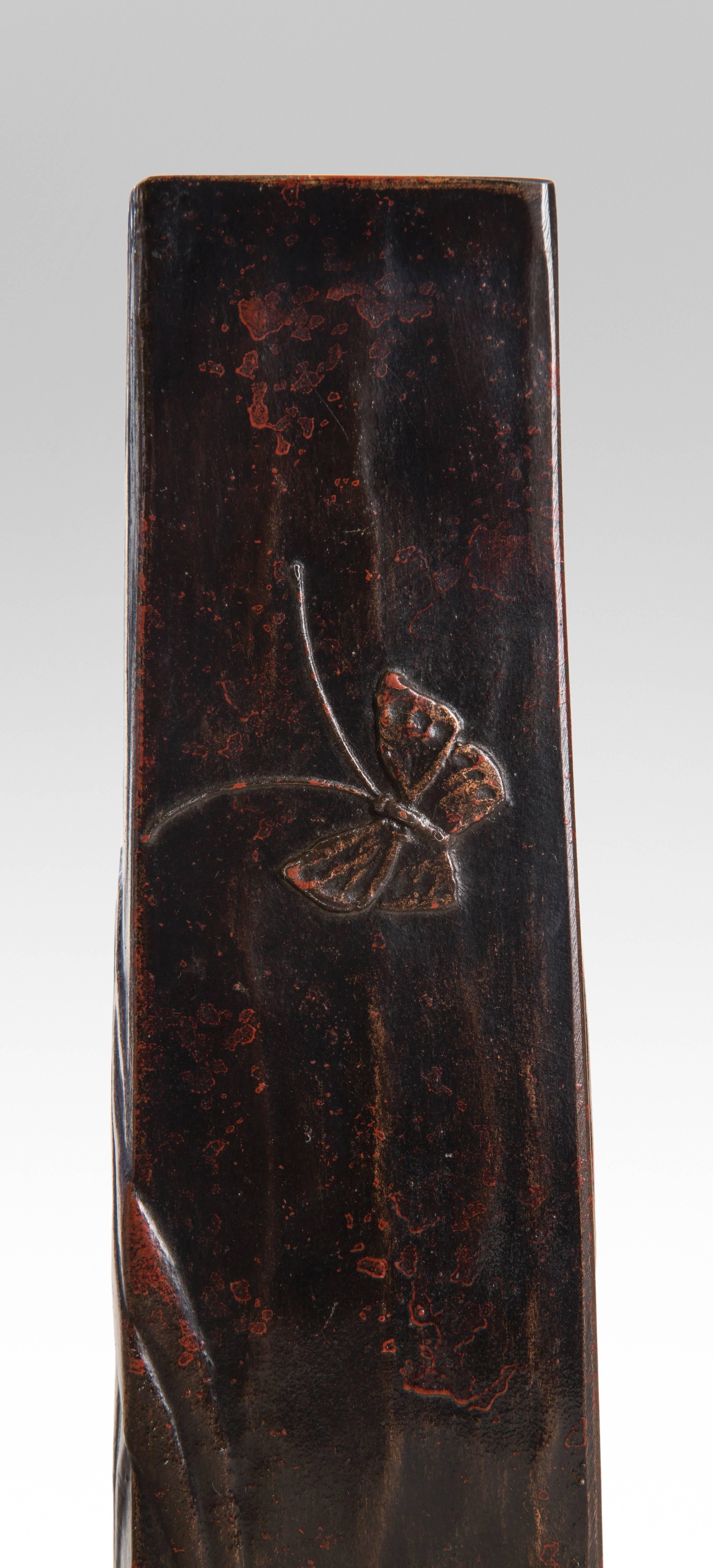 Meiji Japanese Patinated Bronze Vase with a Ladybug