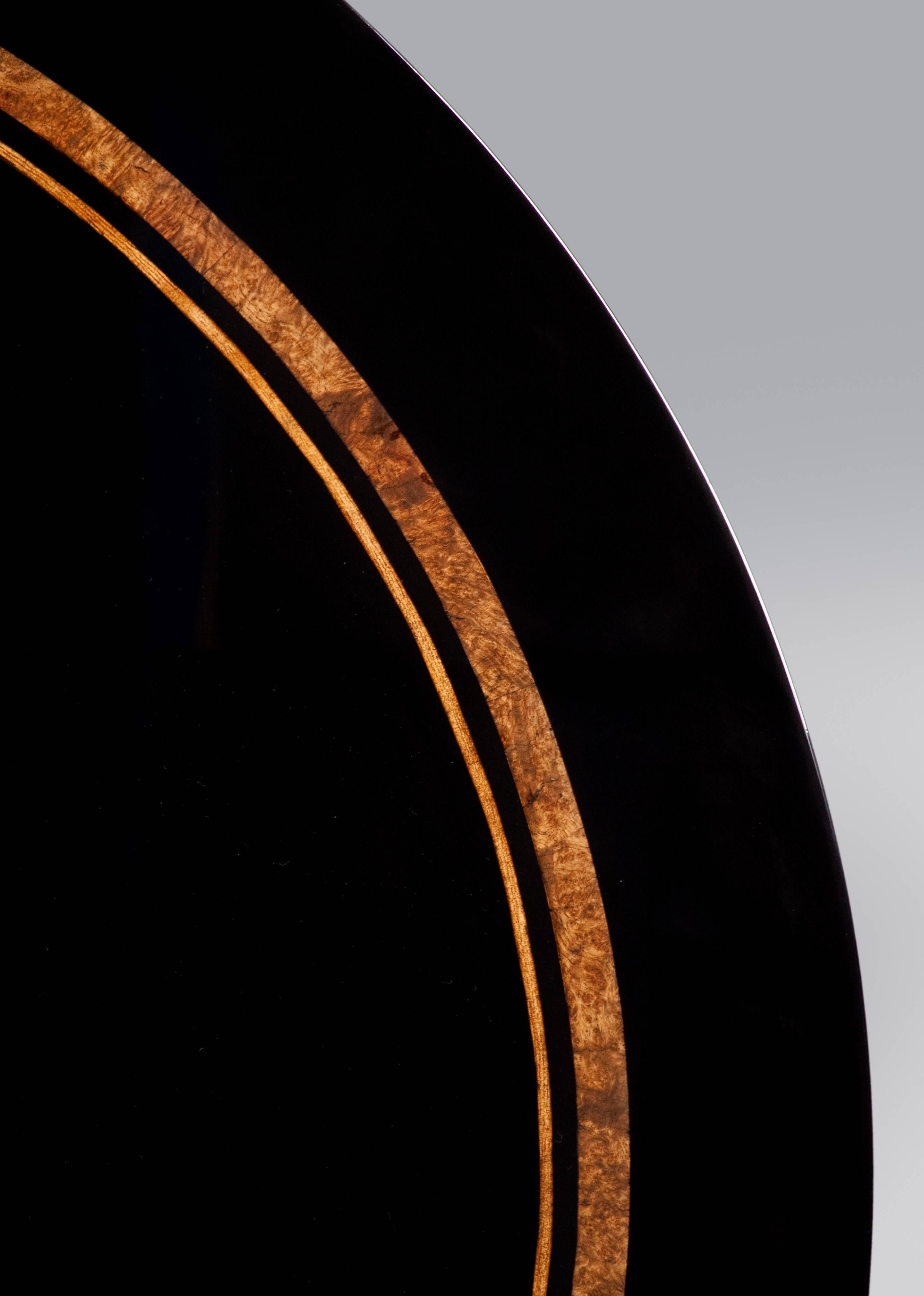 Art Deco Carl Hörvik for NK, Unique Swedish Black Lacquer and Burlwood Circular Table