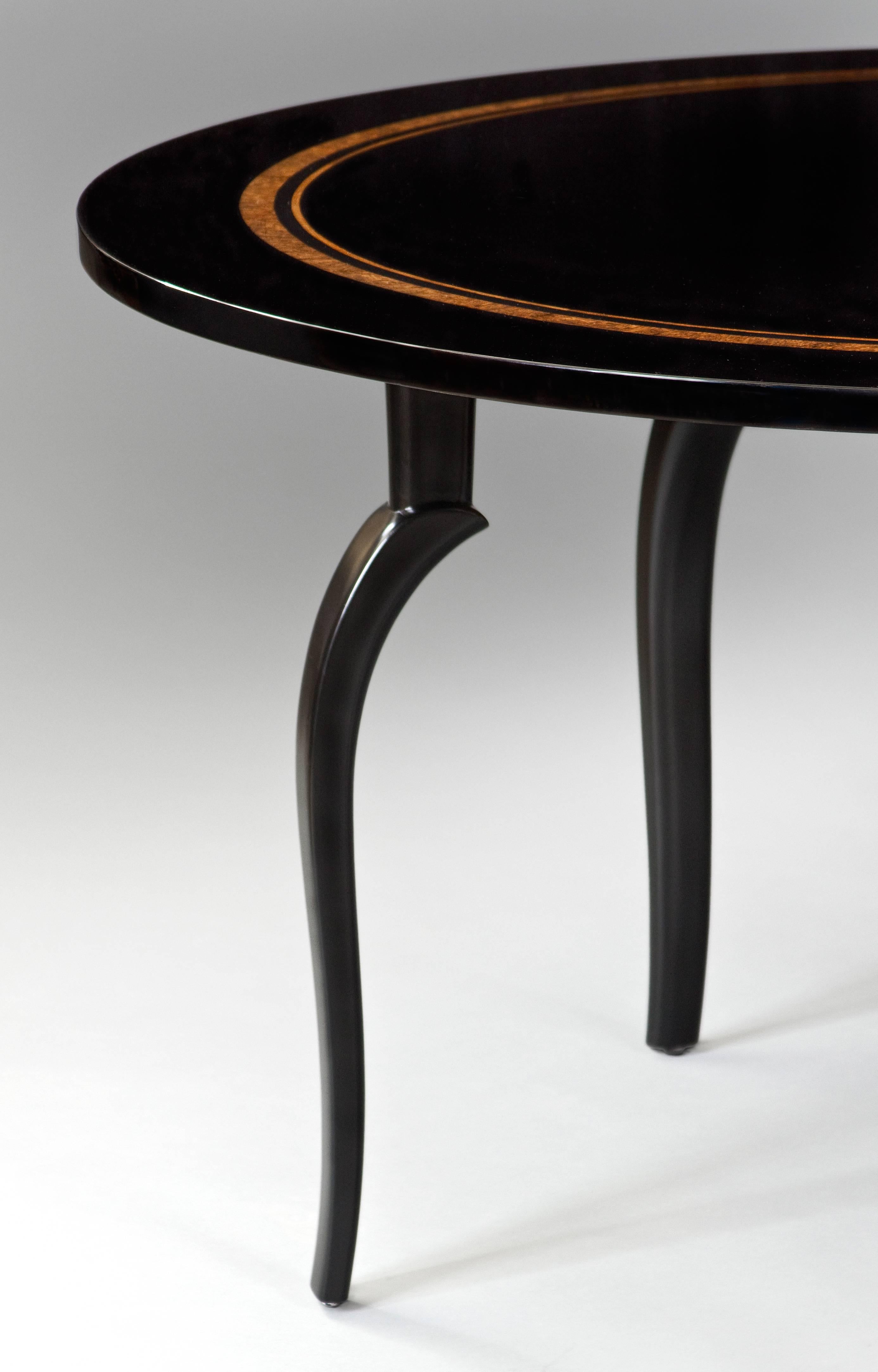 Carl Hörvik for NK, Unique Swedish Black Lacquer and Burlwood Circular Table In Good Condition In New York, NY