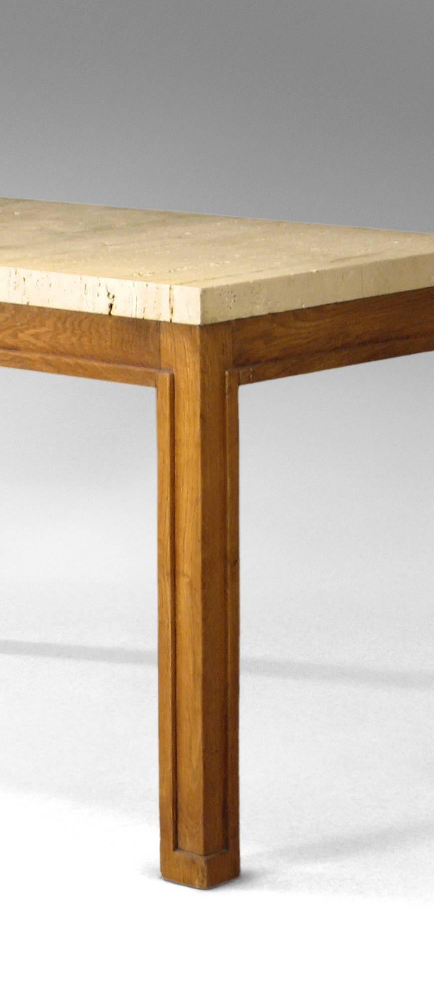 Modern Paul Dupré-Lafon, In the Manner, French Oak and Travertine Top Coffee Table
