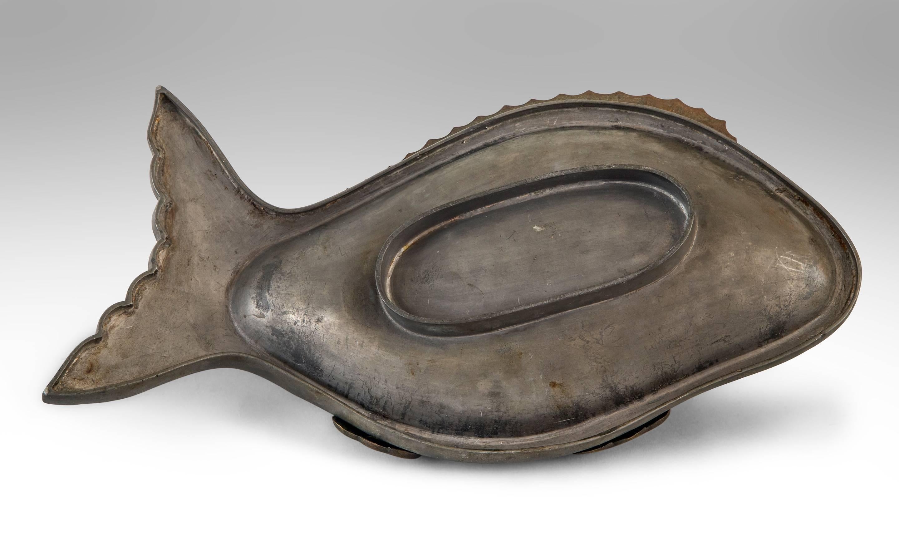 Qing A Chinese Paktong Covered Dish / Box in the Form of a Carp 