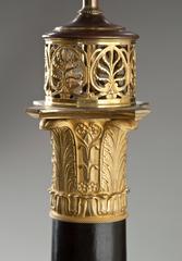 A Remarkably Tall Empire Tole and Gilt Bronze Corinthian Column Lamp