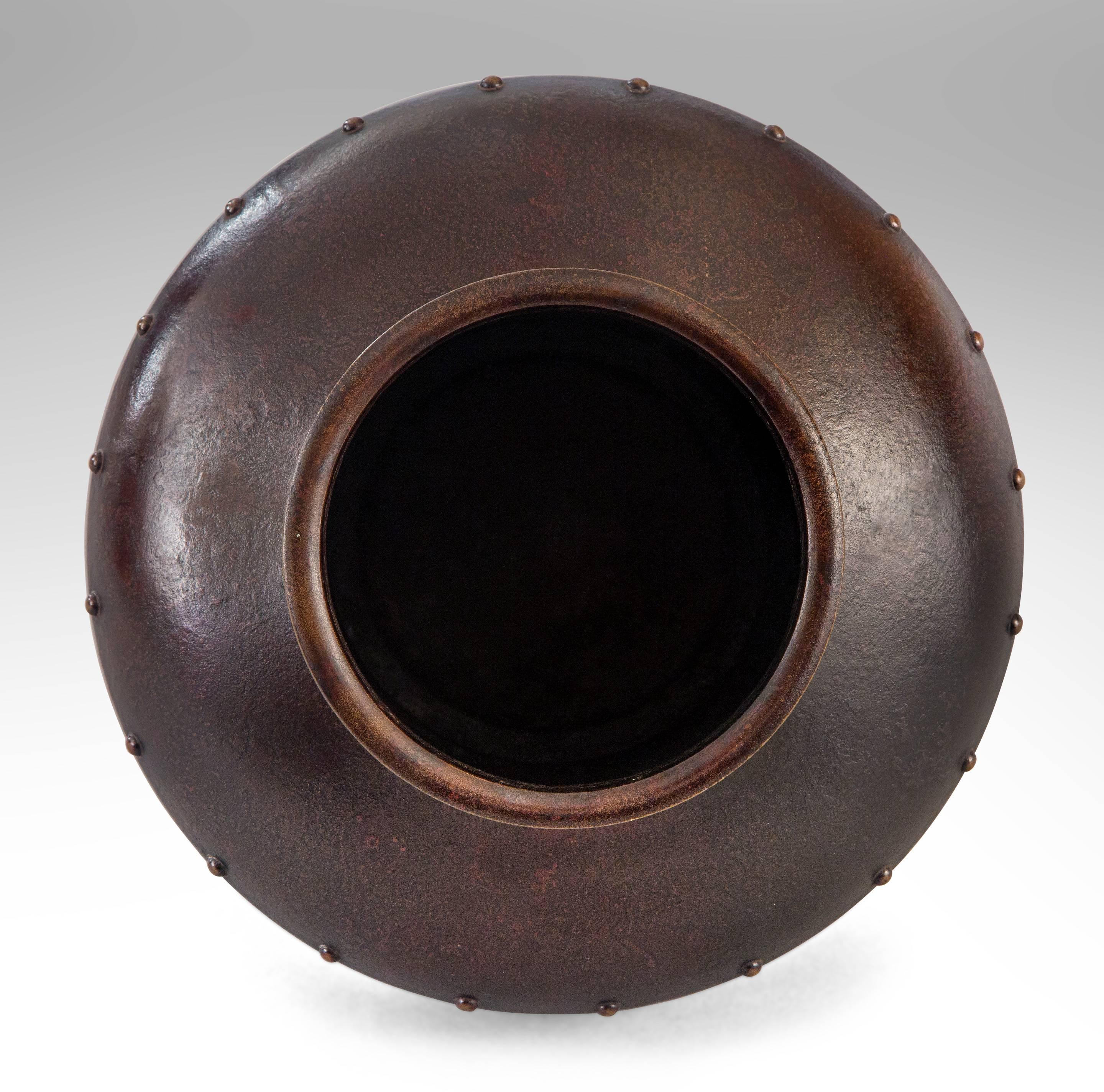 Meiji Japanese Bronze Vase Decorated with a Ring of Studs  For Sale