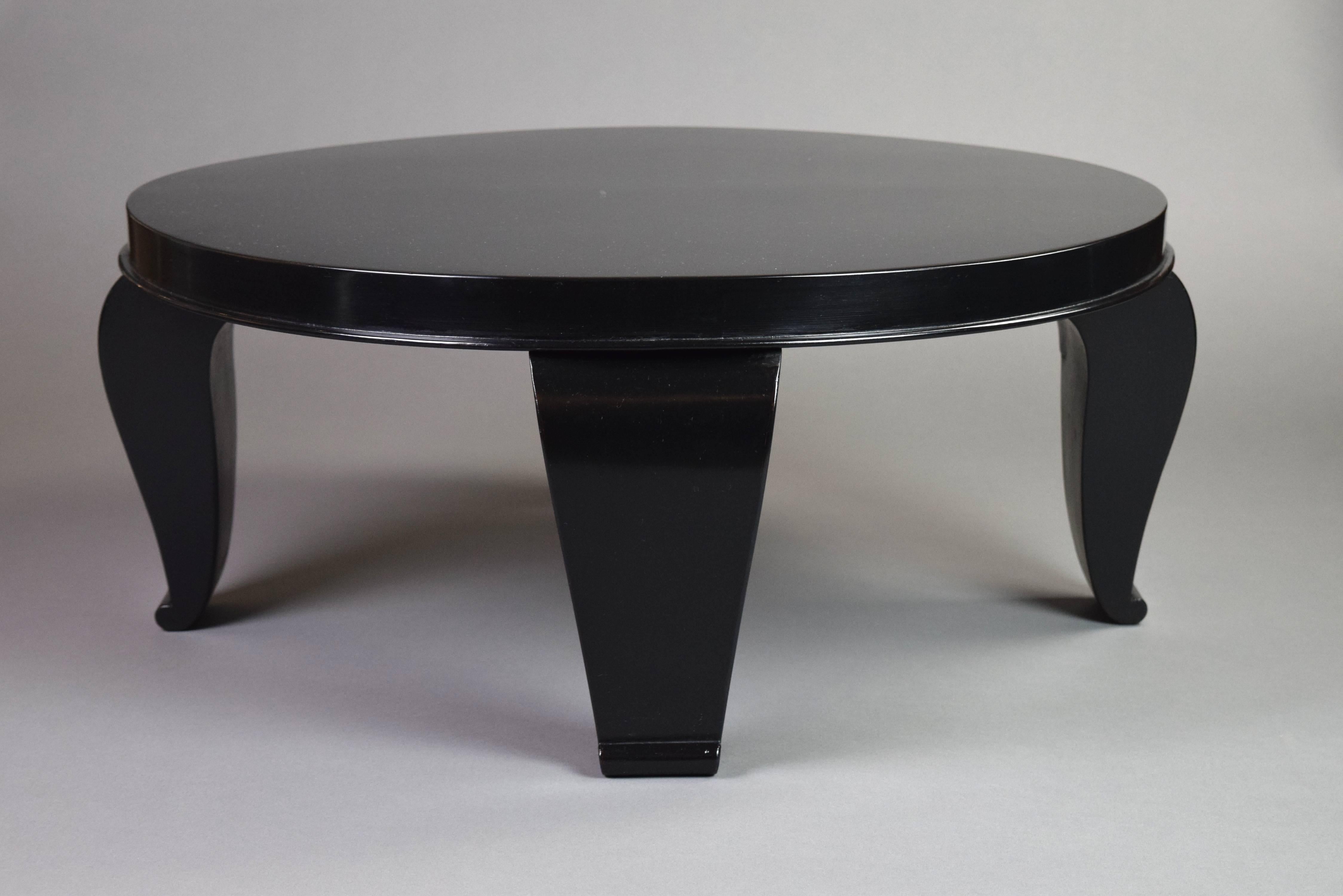 Art Deco Rene Prou Attributed,  French Black Lacquer Coffee Table For Sale