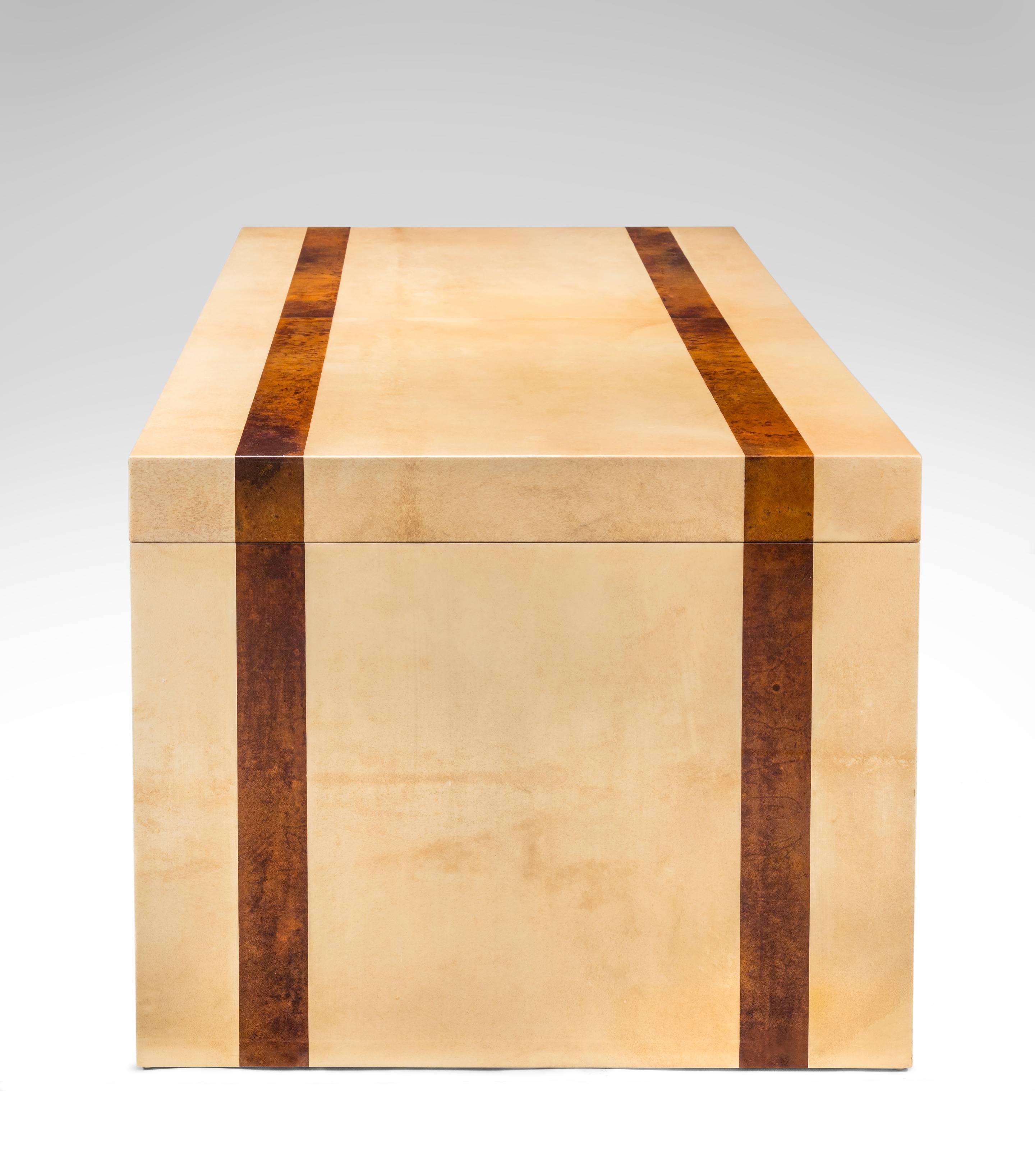 Modern Aldo Tura, Italian Four Drawer Ivory and Amber Pigmented Parchment Desk