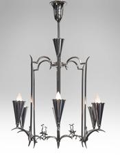 Max Kruger, German Art Deco 6 Light Nickel Chandelier