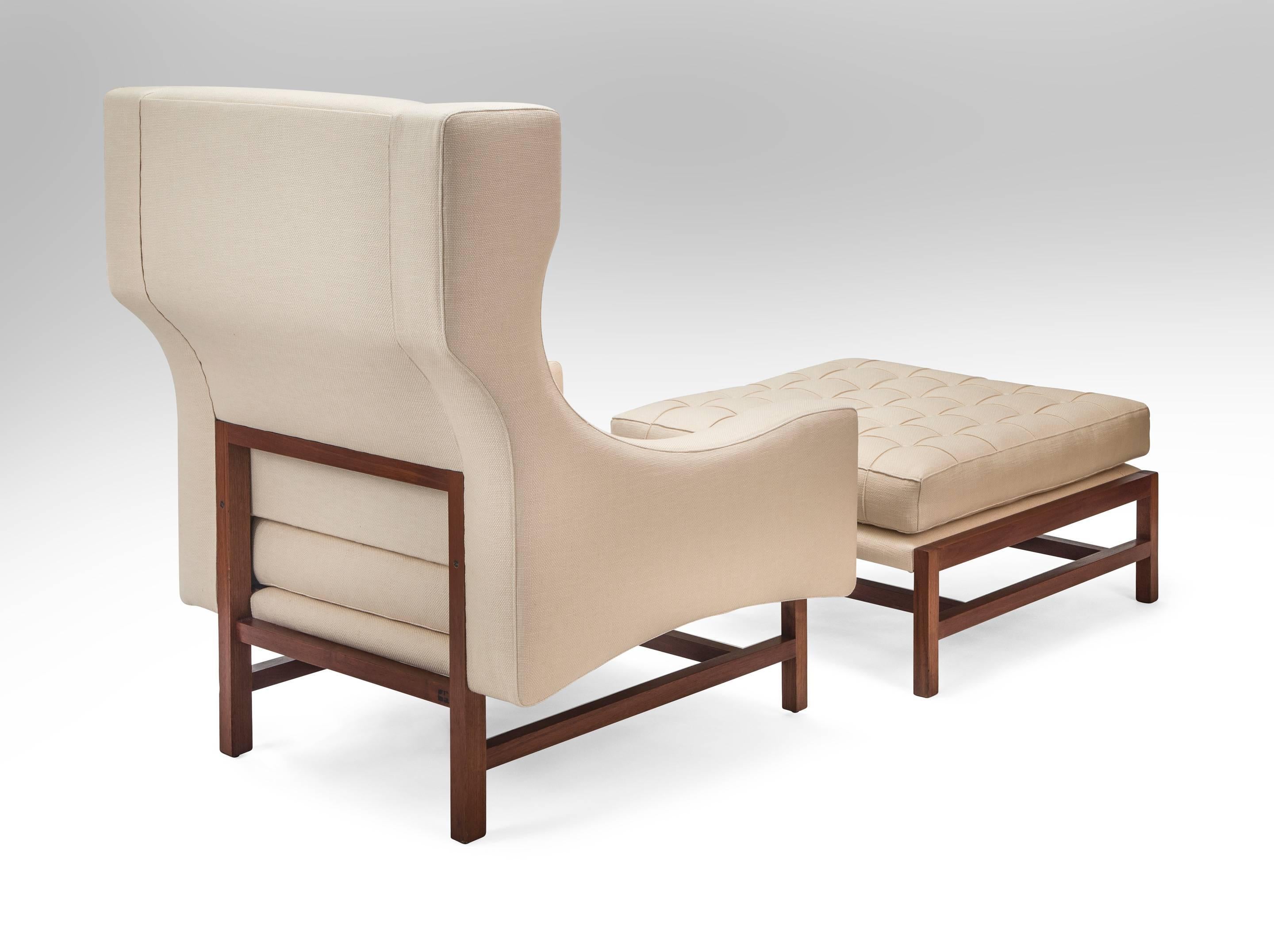 Ammannati & Vitelli, Pair of Italian Walnut Upholstered Armchairs with Ottomans 1