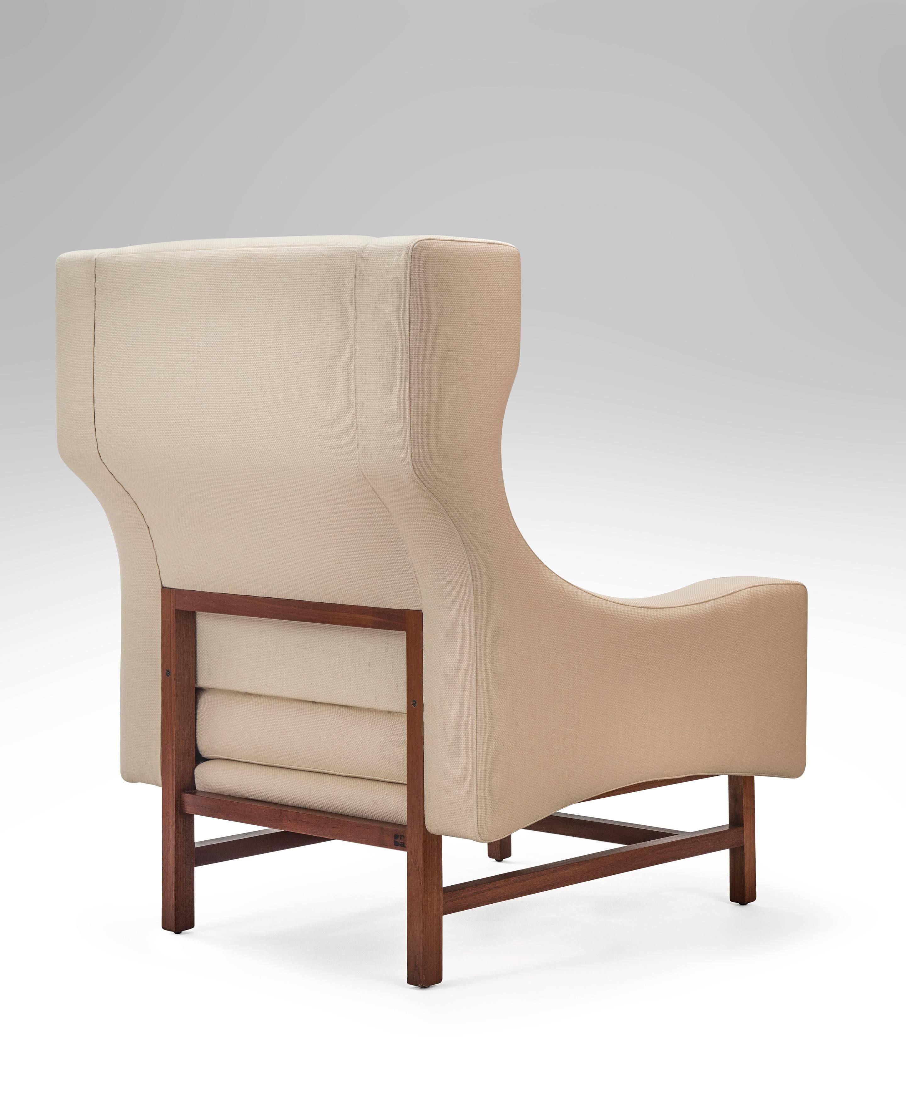 Modern Ammannati & Vitelli, Pair of Italian Walnut Upholstered Armchairs with Ottomans