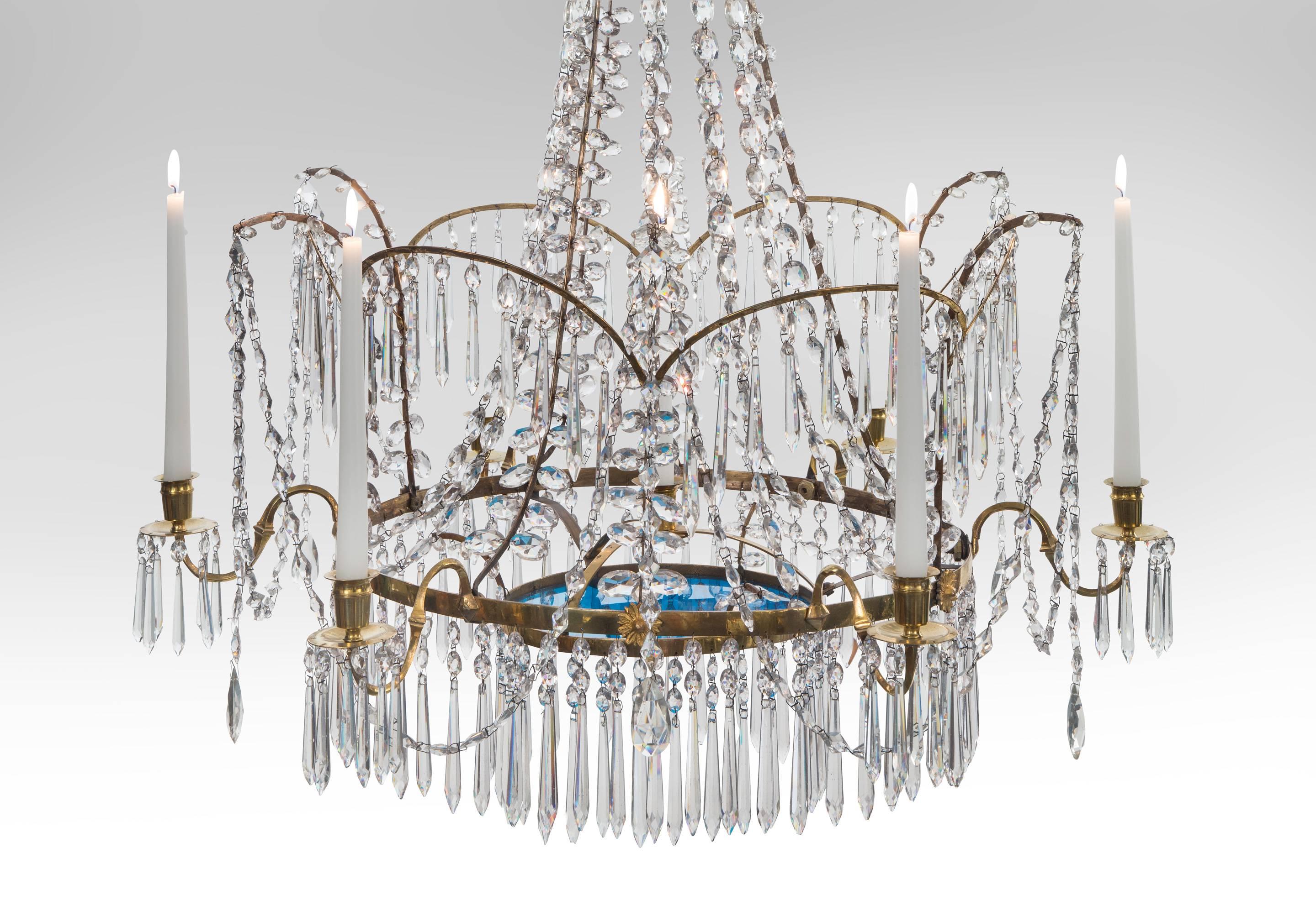 Neoclassical Russian Cut Glass, Silvered and Gilt Bronze 7 Light Chandelier, 18th Century