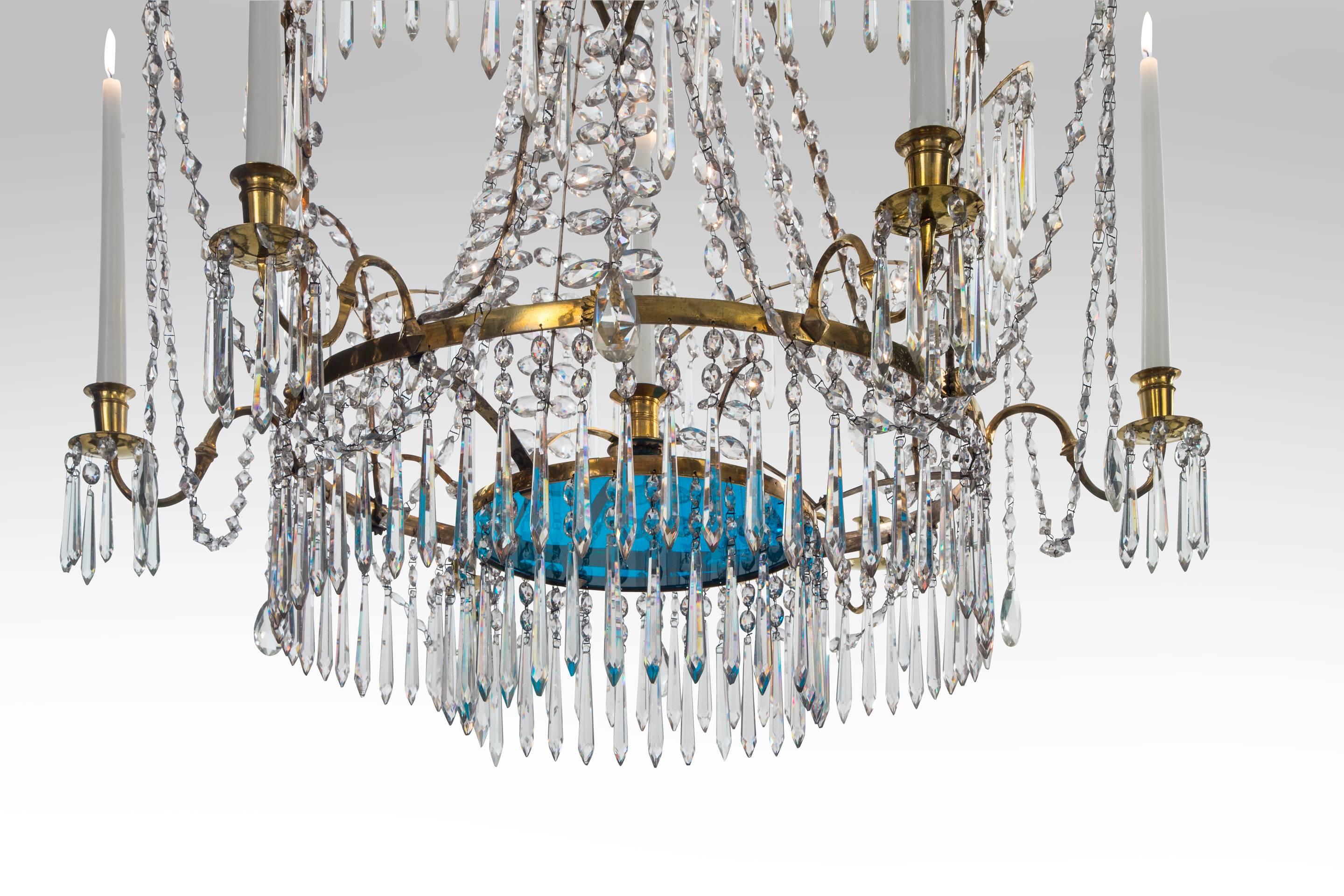 Russian Cut Glass, Silvered and Gilt Bronze 7 Light Chandelier, 18th Century In Excellent Condition In New York, NY