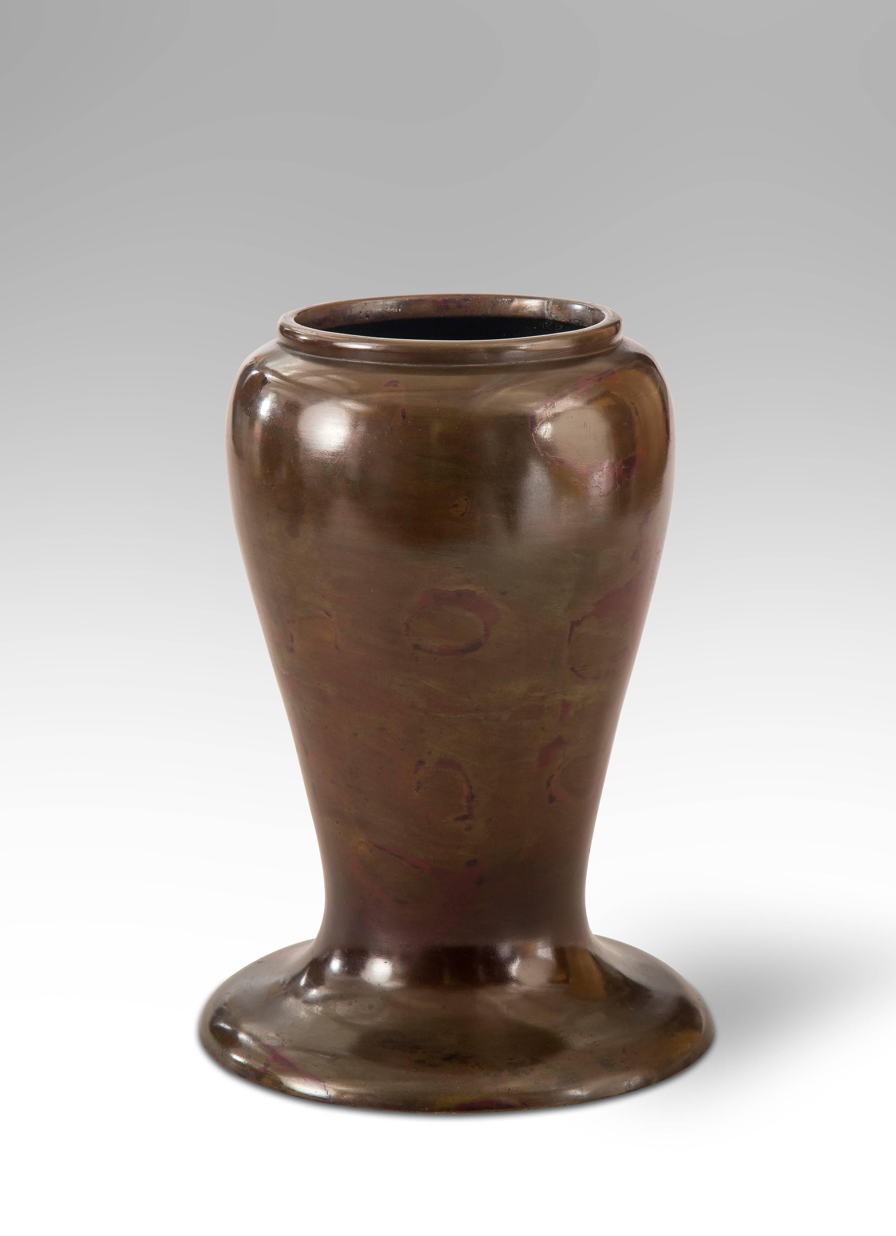 Meiji A Japanese Red and Green Patinated Bronze Vase For Sale
