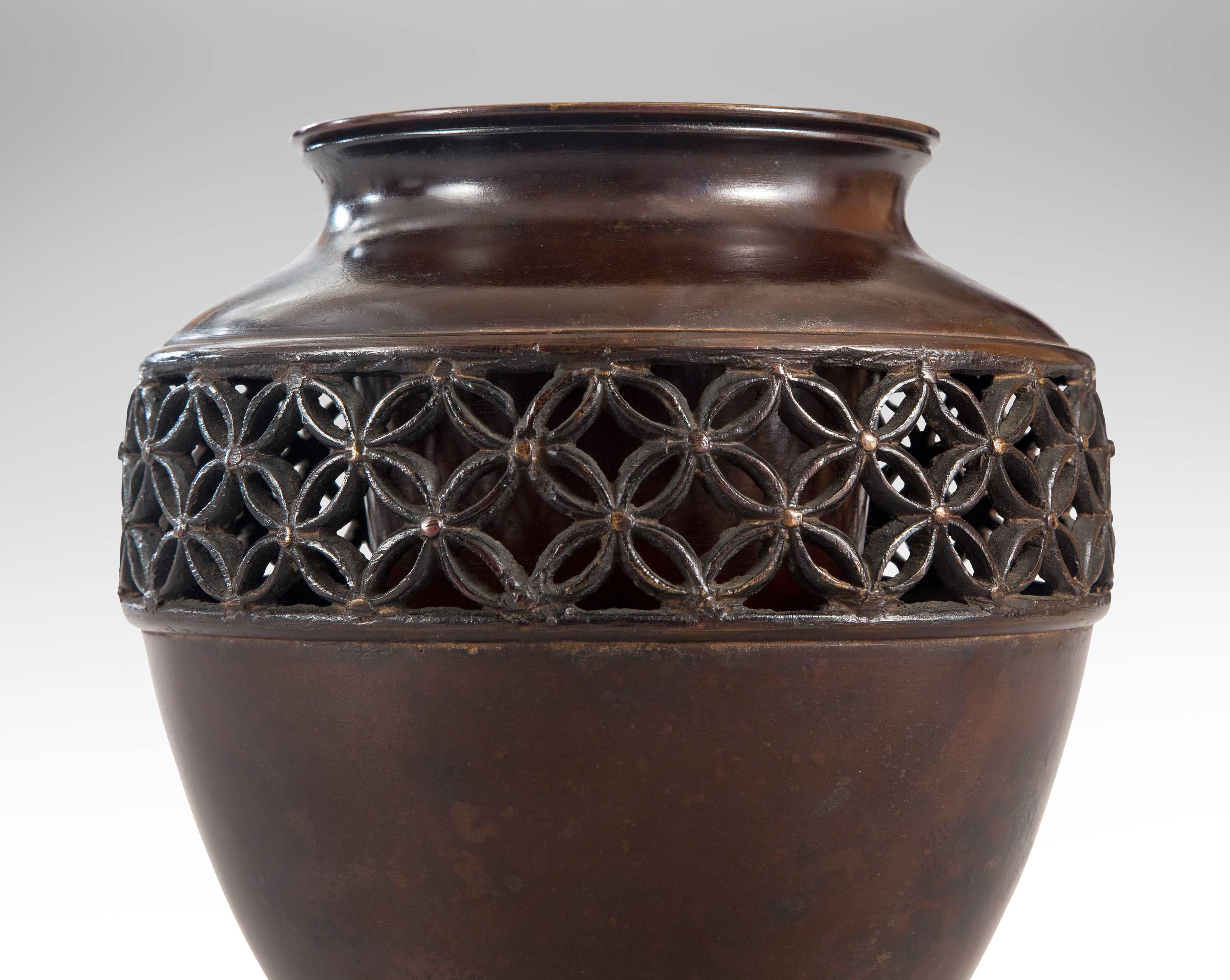 Meiji A Japanese Brown Patinated Bronze Vase