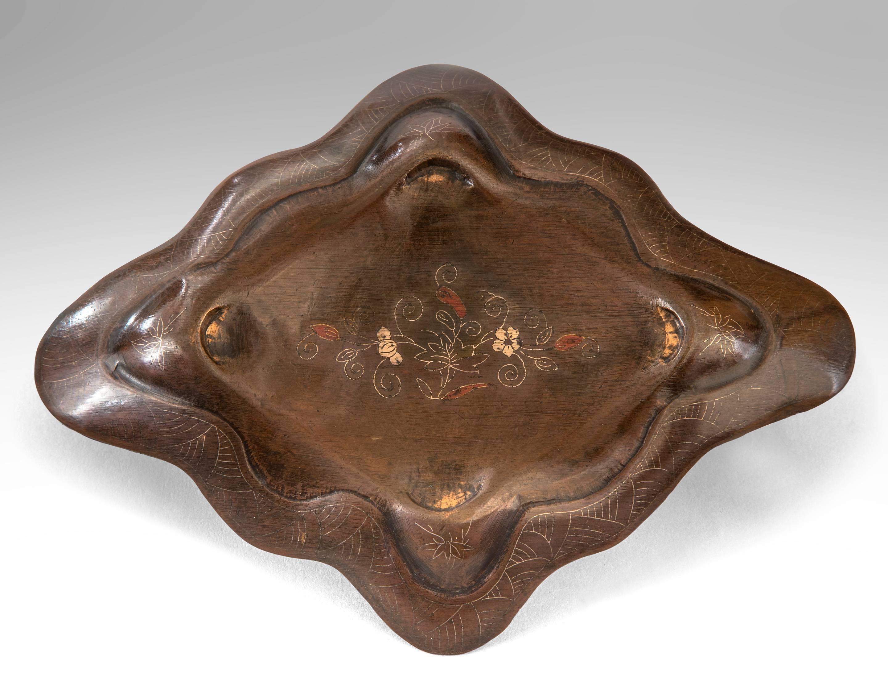 A Japanese Inlaid Bronze Oval Bowl on a Stand 1