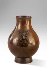 A Japanese Red and Brown Patinated Bronze, Vase, Signed:  Zouroku
