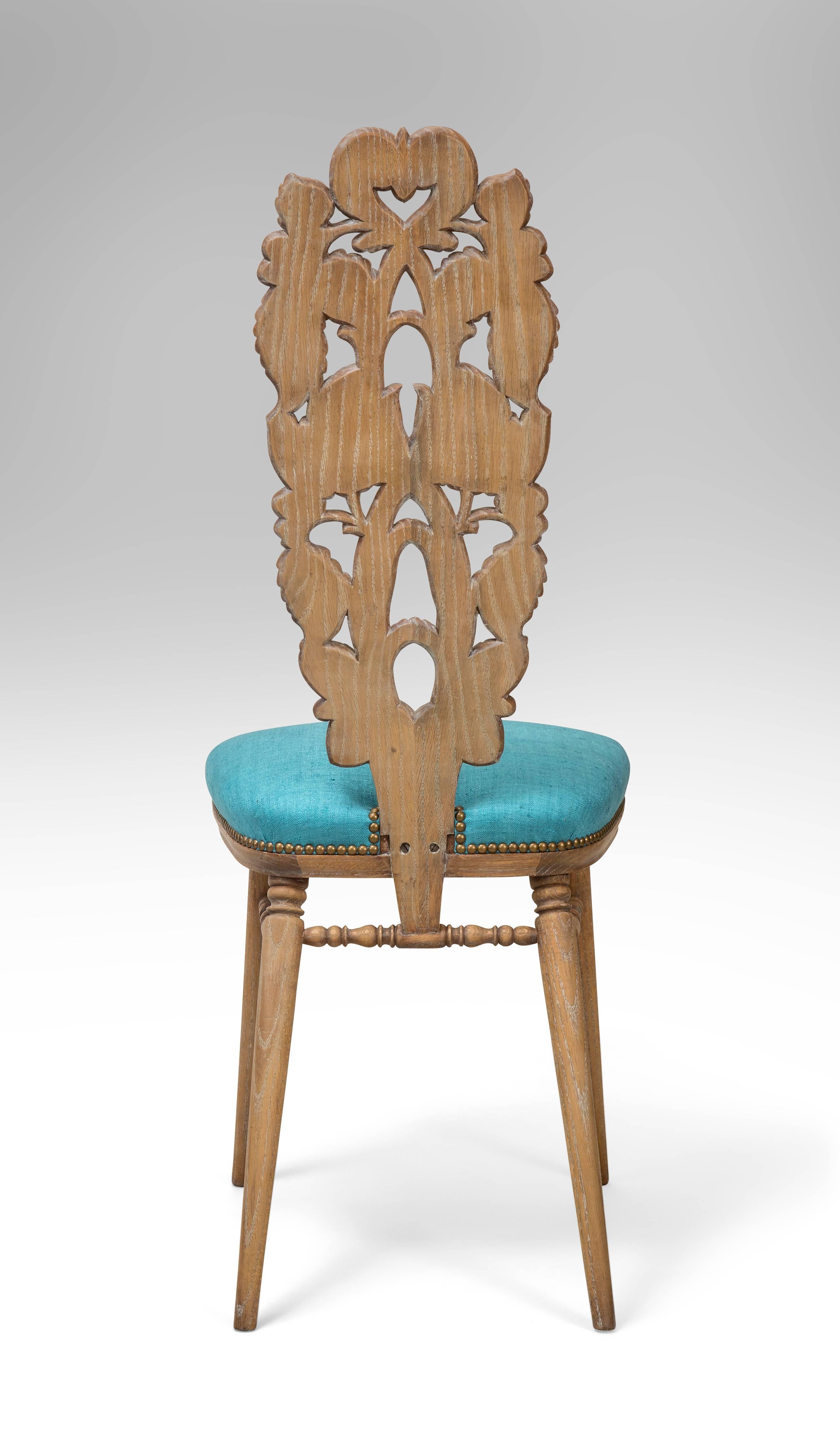 Giovanni Gariboldi, Attributed, Rare Set of Italian Carved & Cerused Oak Chairs In Good Condition For Sale In New York, NY