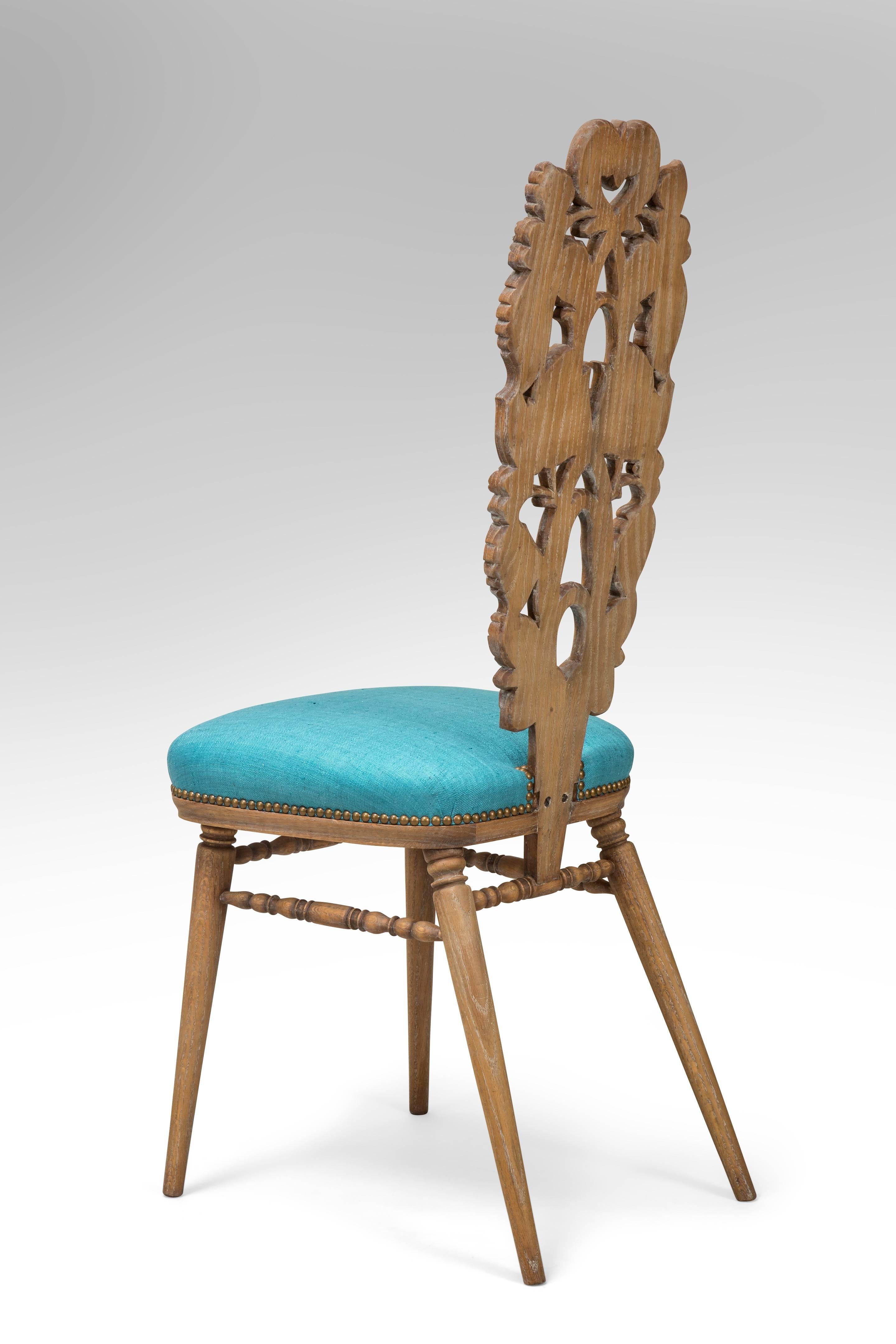 Modern Giovanni Gariboldi, Attributed, Rare Set of Italian Carved & Cerused Oak Chairs For Sale