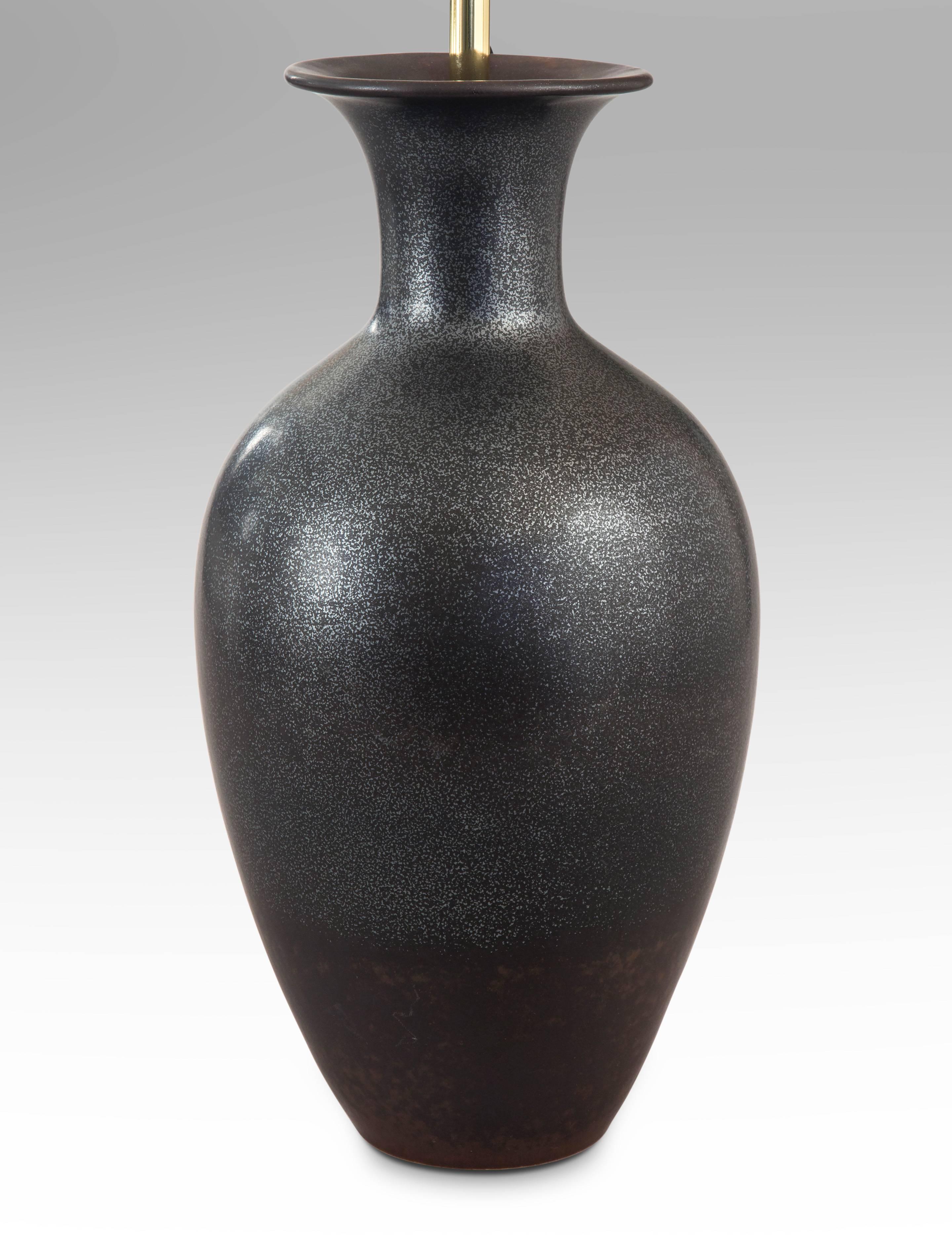 Mid-Century Modern Gunnar Nylund for Rörstrand, Speckled Graphite & Rust Color Ceramic Vase / Lamp For Sale