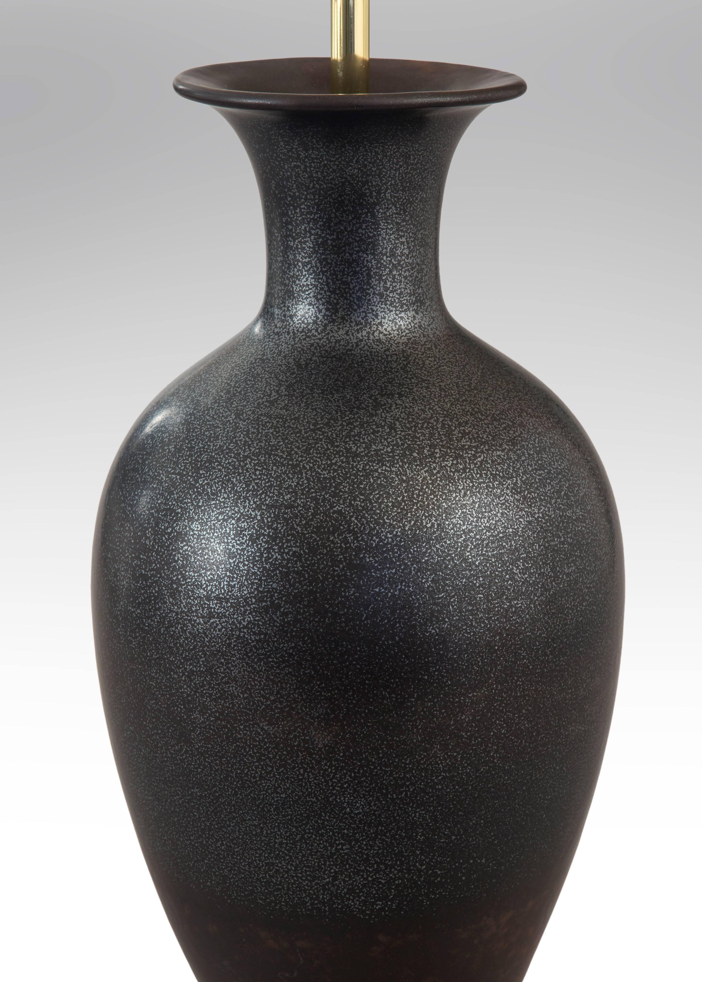Swedish Gunnar Nylund for Rörstrand, Speckled Graphite & Rust Color Ceramic Vase / Lamp For Sale