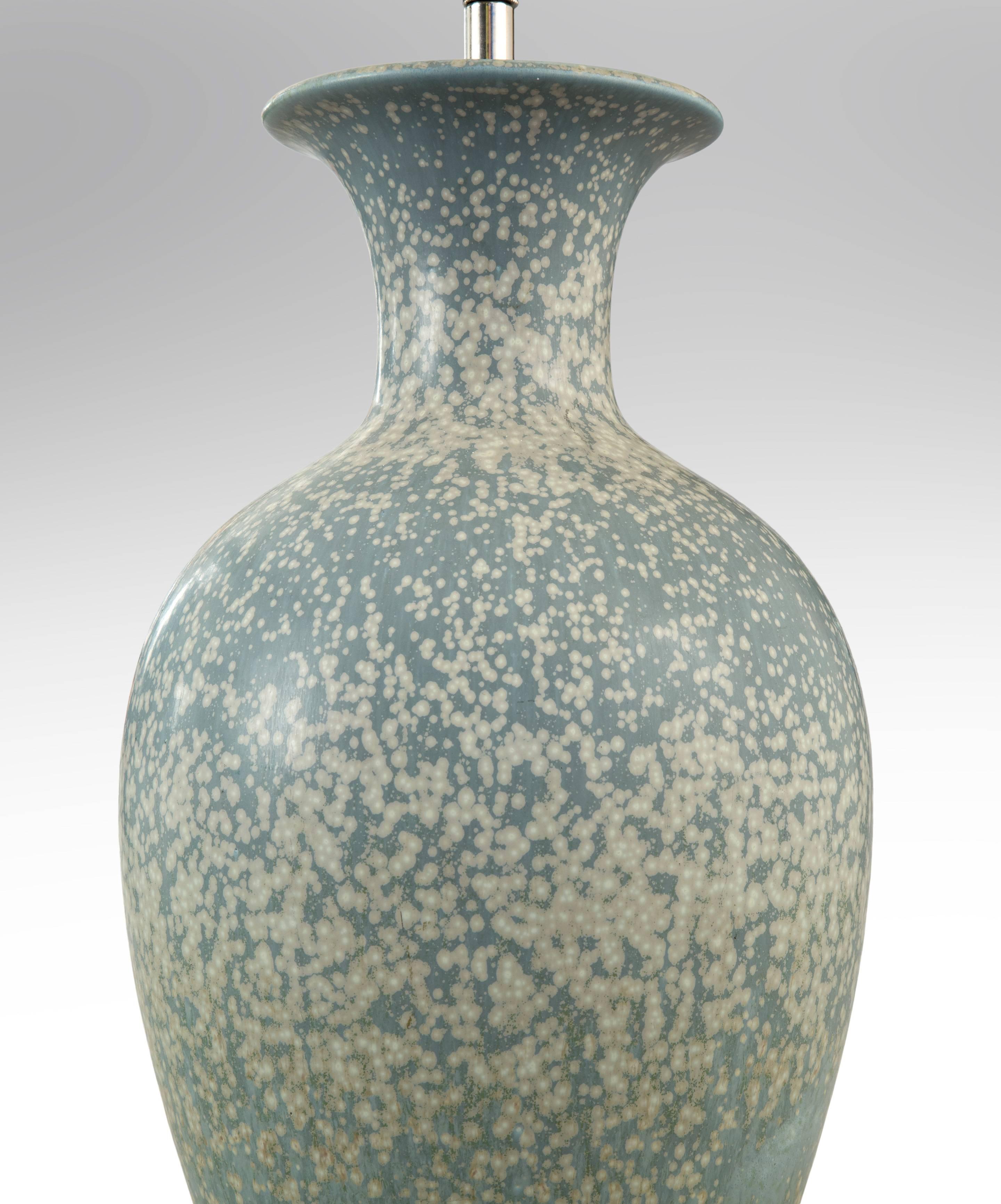 Swedish Gunnar Nylund for Rörstrand, Soft-Green & Pale Blue Speckle Ceramic Vase / Lamp
