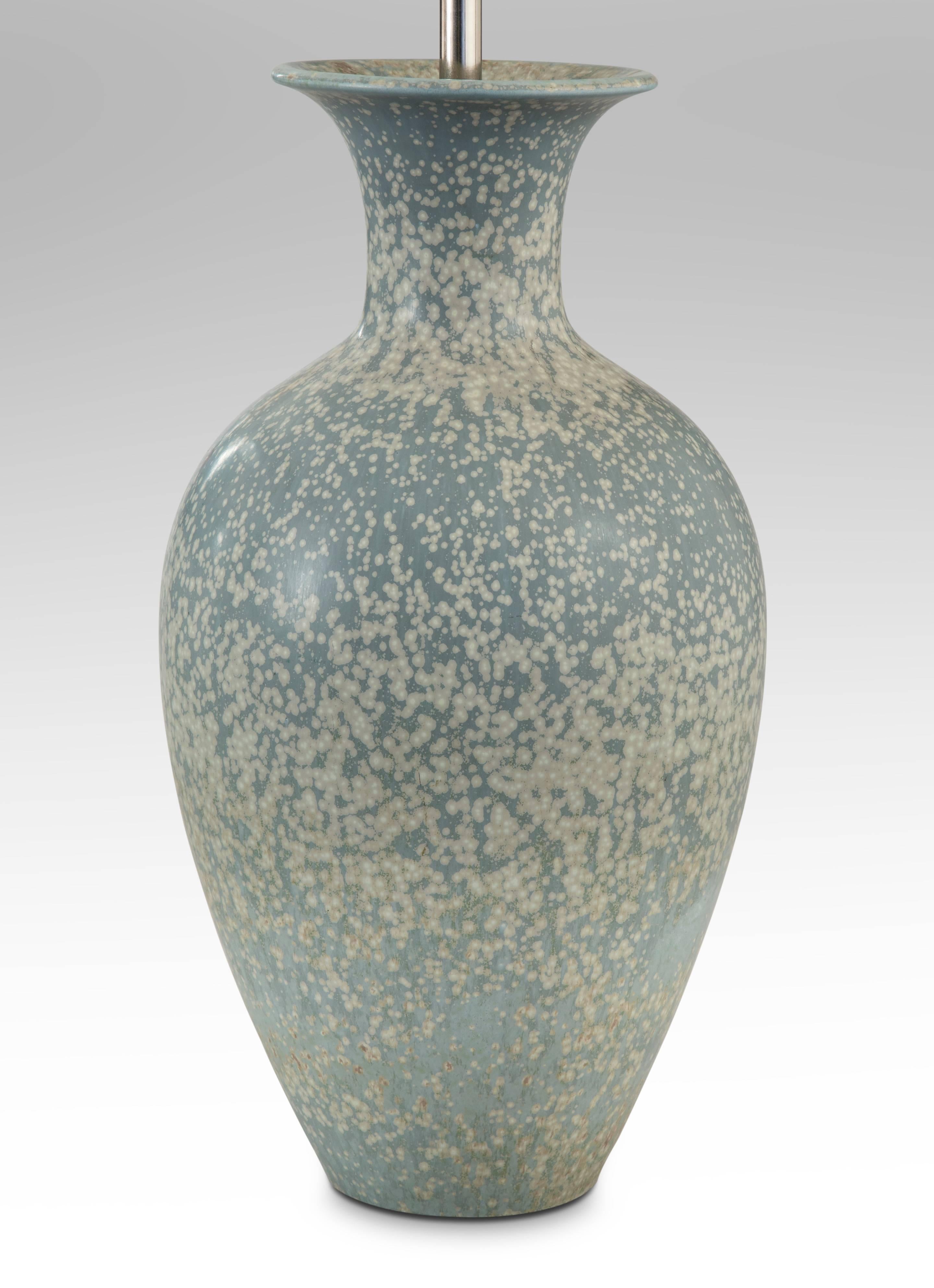 Scandinavian Modern Gunnar Nylund for Rörstrand, Soft-Green & Pale Blue Speckle Ceramic Vase / Lamp