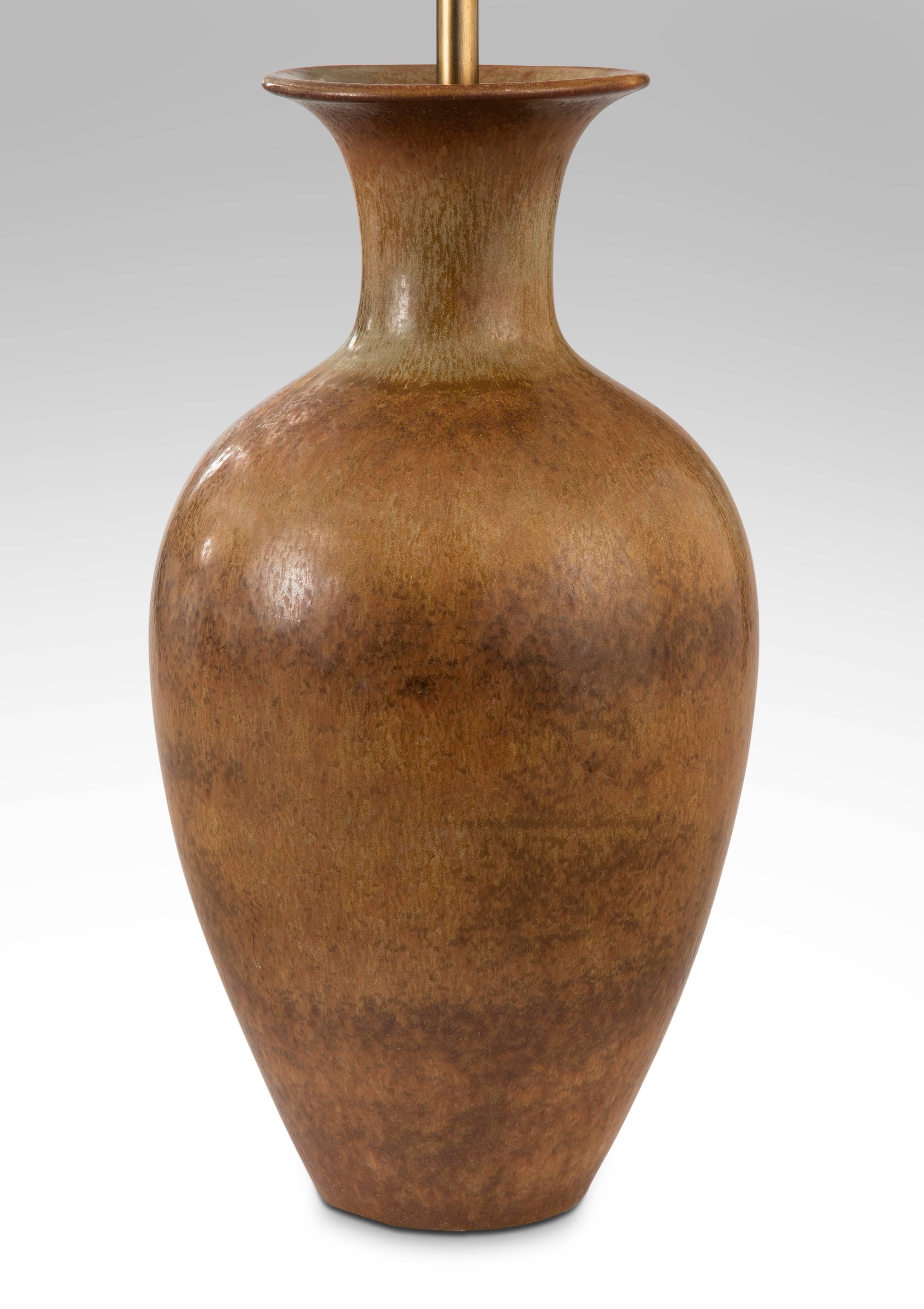 Mid-Century Modern Gunnar Nylund for Rörstrand, Swedish Variegated Brown Ceramic Vase / Lamp For Sale