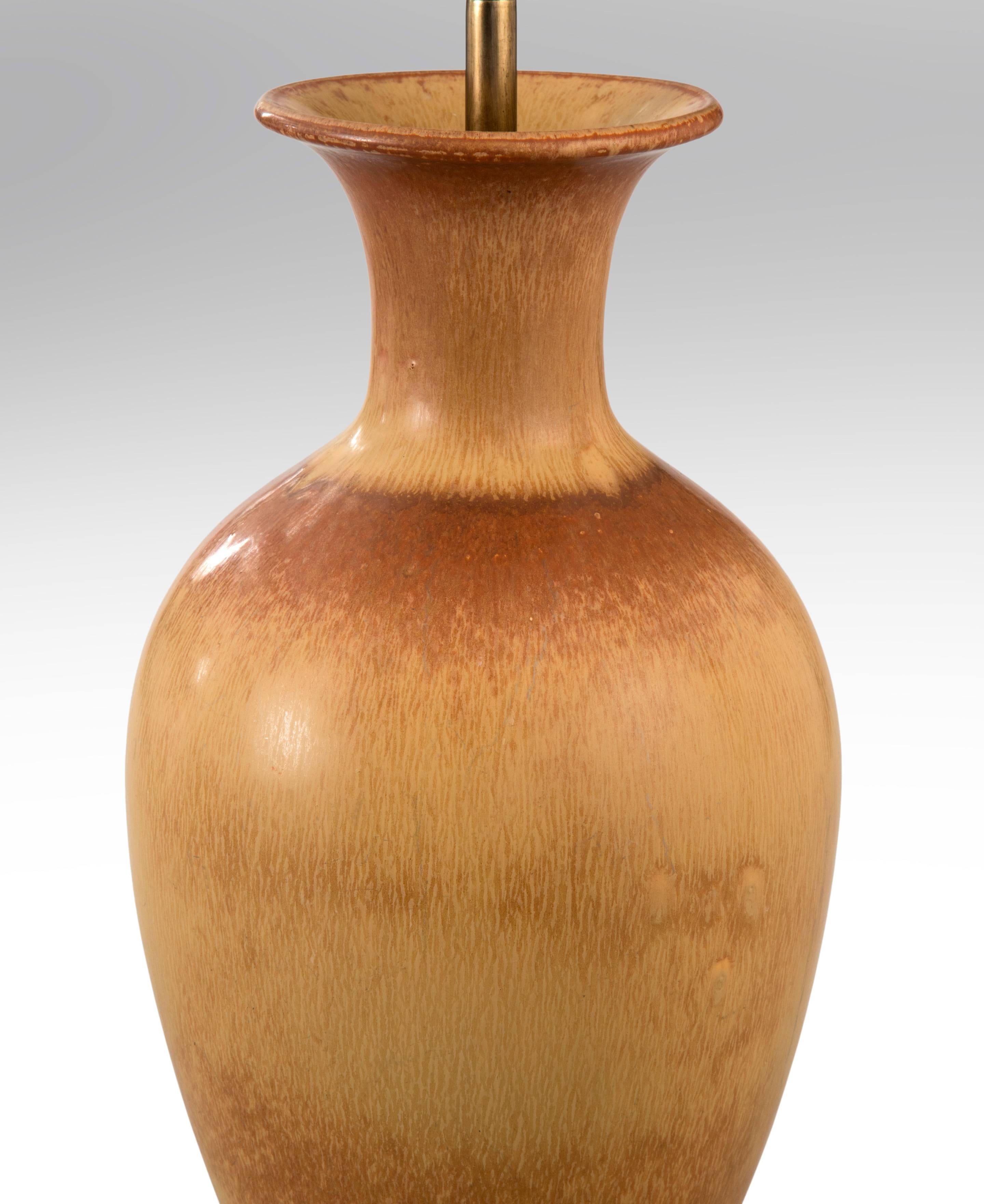 Gunnar Nylund for Rörstrand, Swedish Variegated Tan & Brown Ceramic Vase / Lamp In Good Condition In New York, NY