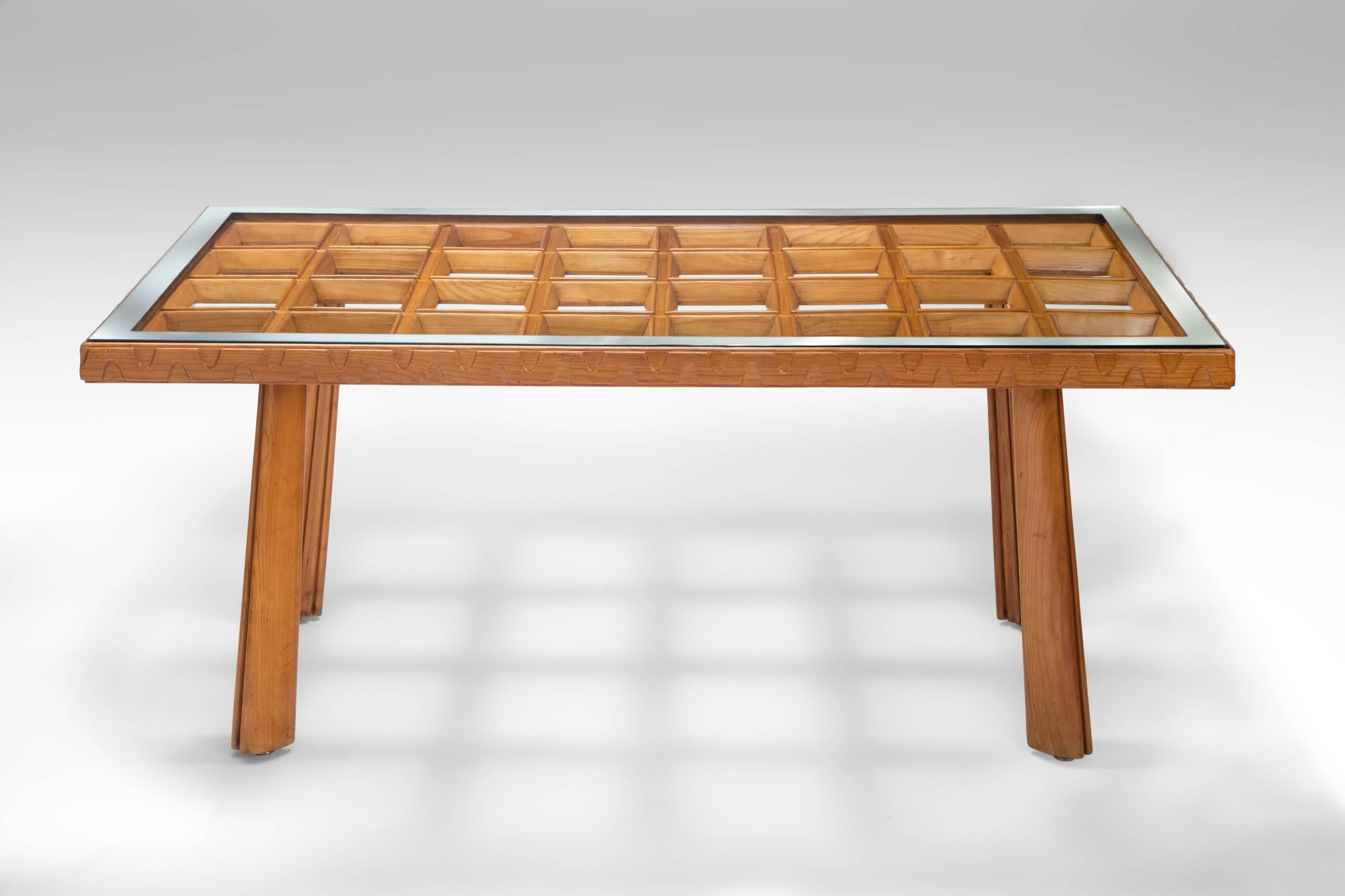 Osvaldo Borsani, Italian Glass and Cherry Grid-top Dining Table In Good Condition In New York, NY