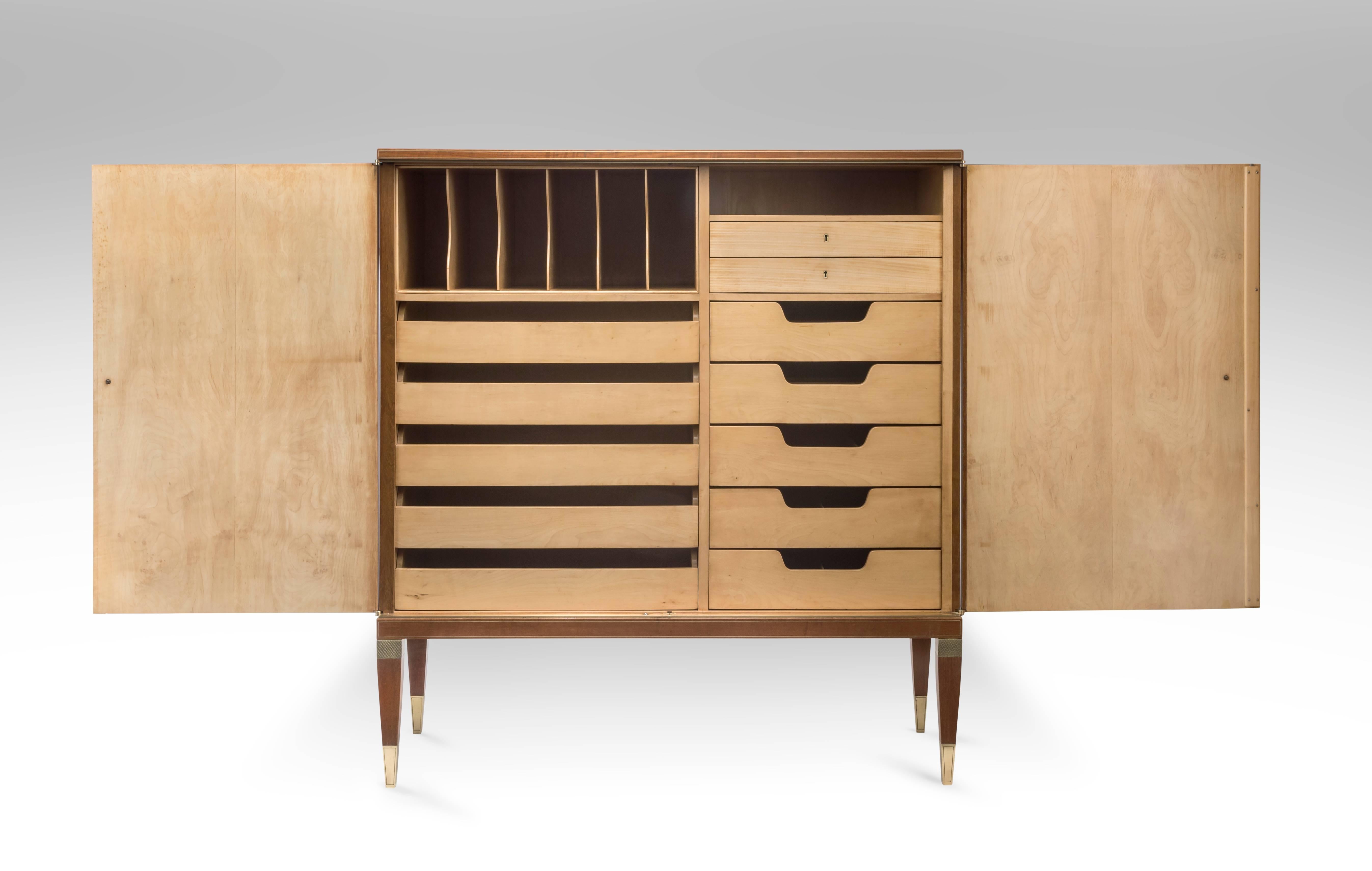 Mid-Century Modern Paolo Buffa, Pair of Italian Brass, Maple and Golden Teak Cabinets