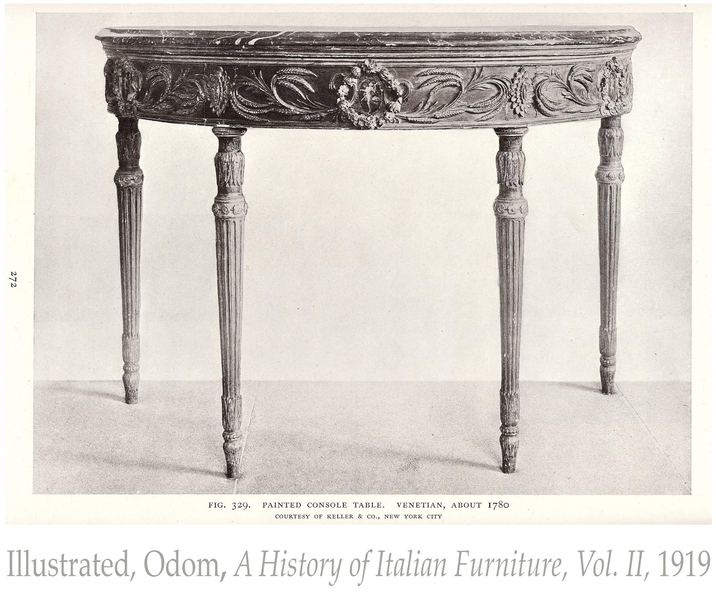 18th Century Venetian Neoclassical Demilune Console Table with a Giallo Sienna Marble Top