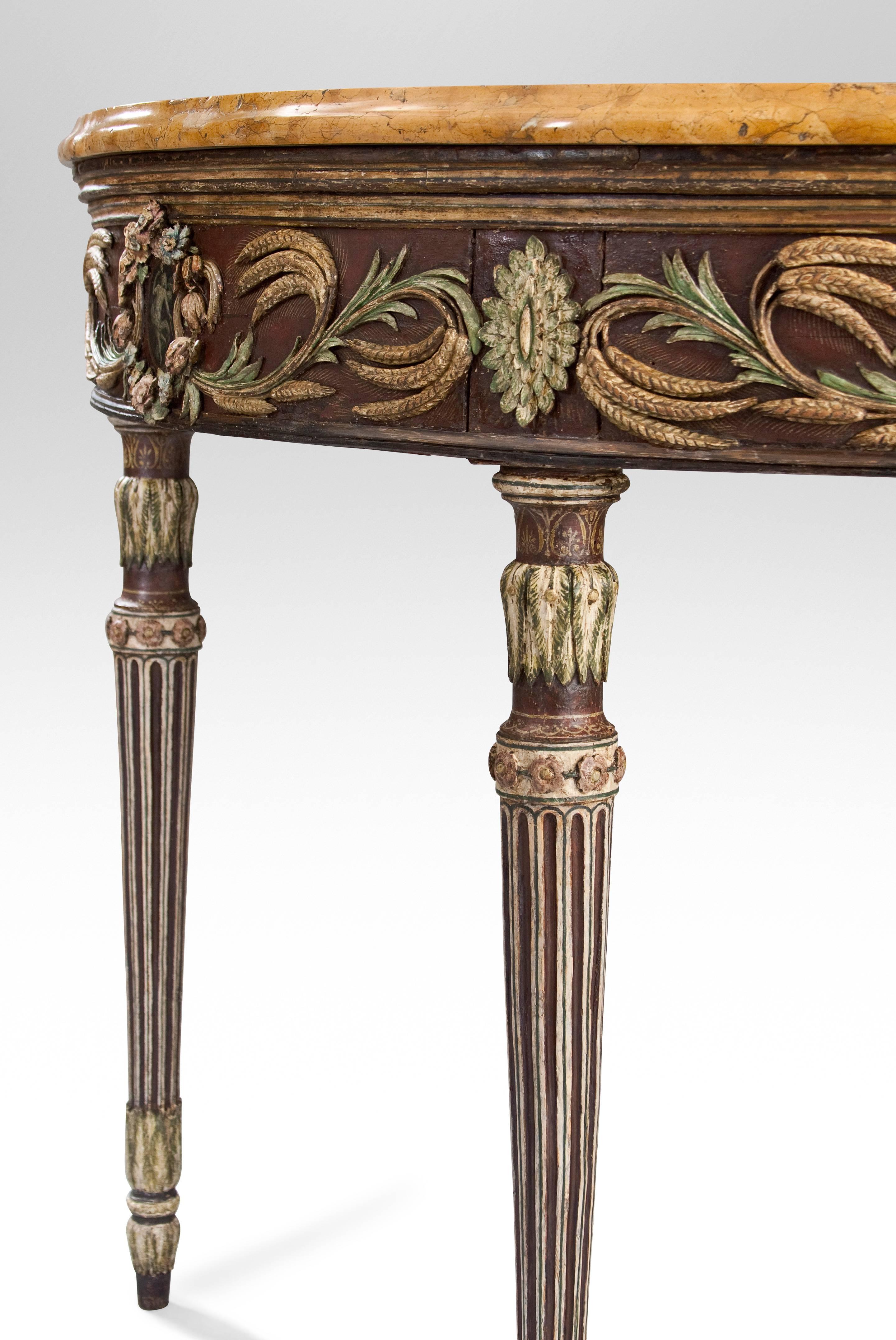 Venetian Neoclassical Demilune Console Table with a Giallo Sienna Marble Top In Good Condition In New York, NY