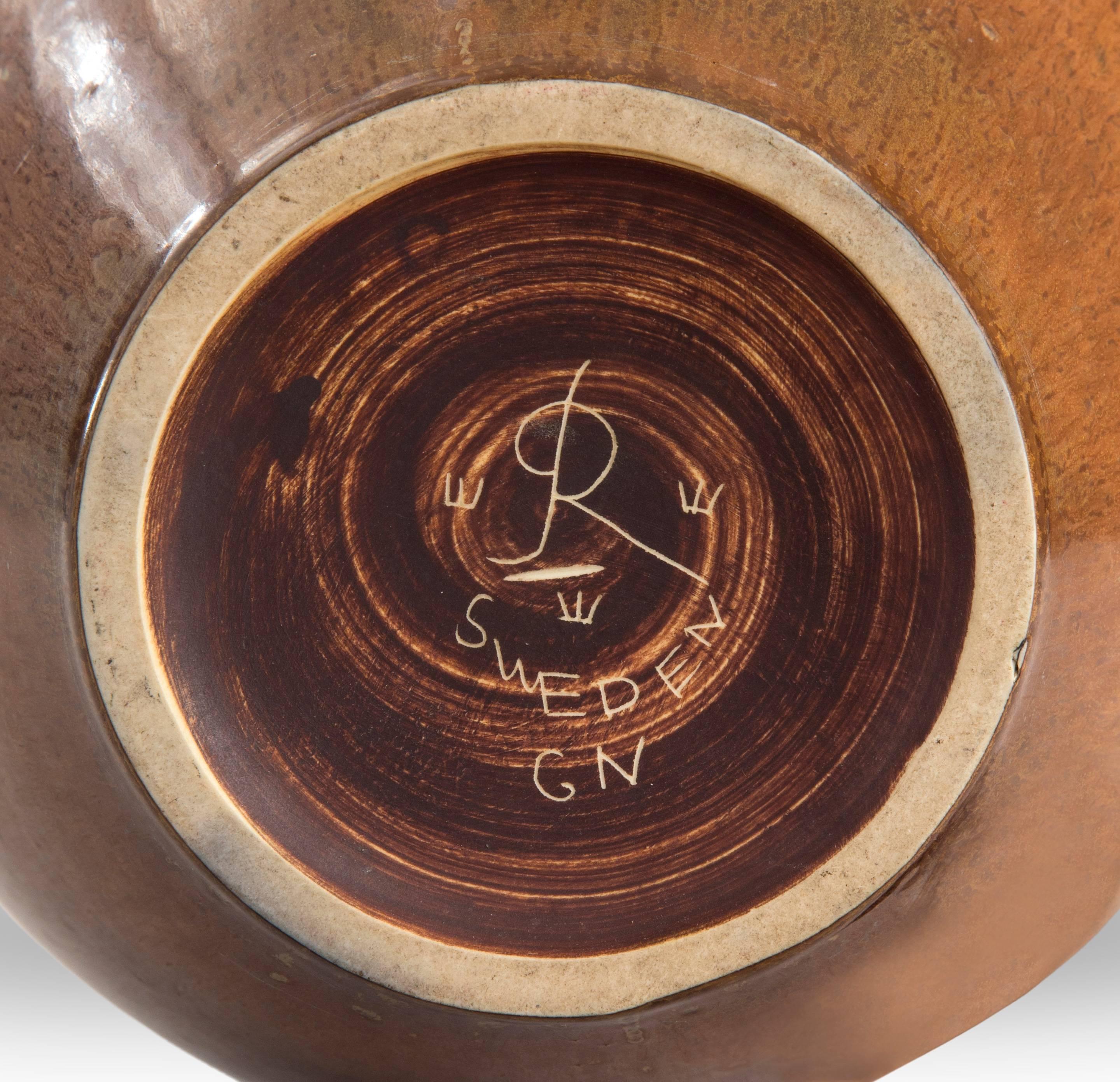 Gunnar Nylund for Rörstrand, Swedish Soft-Green and Brown Ceramic Vase Lamp In Good Condition For Sale In New York, NY