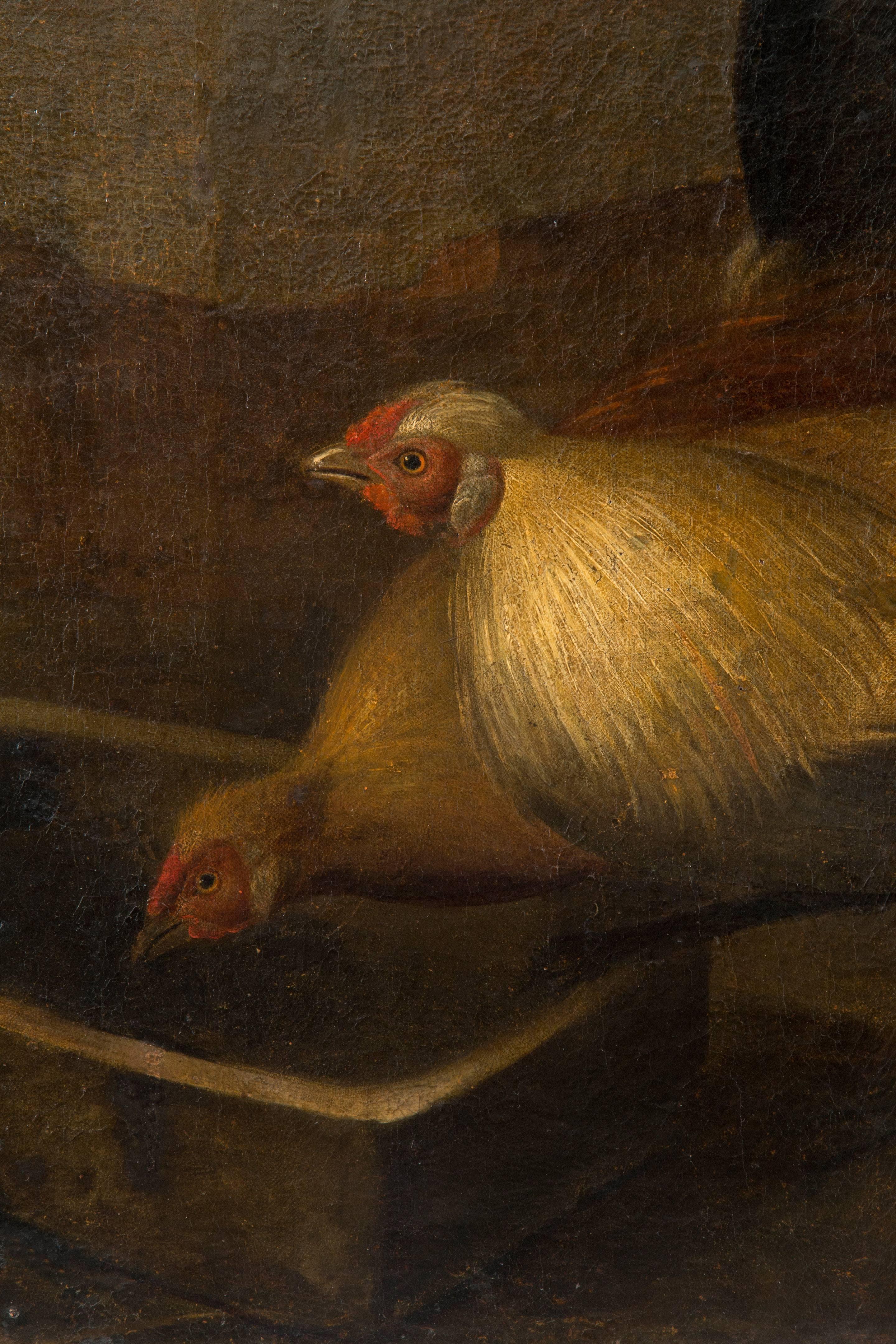 Landscape with Chickens, French, Oil On Canvas In Good Condition In New York, NY
