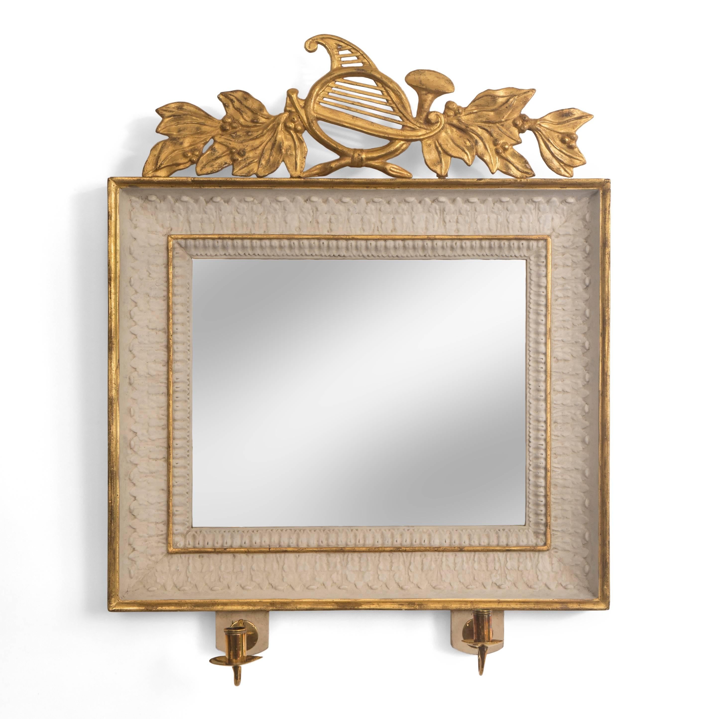 Hand-Carved Pair of Swedish Empire Period Painted and Parcel-Gilt Wood Rectangular Mirrors For Sale