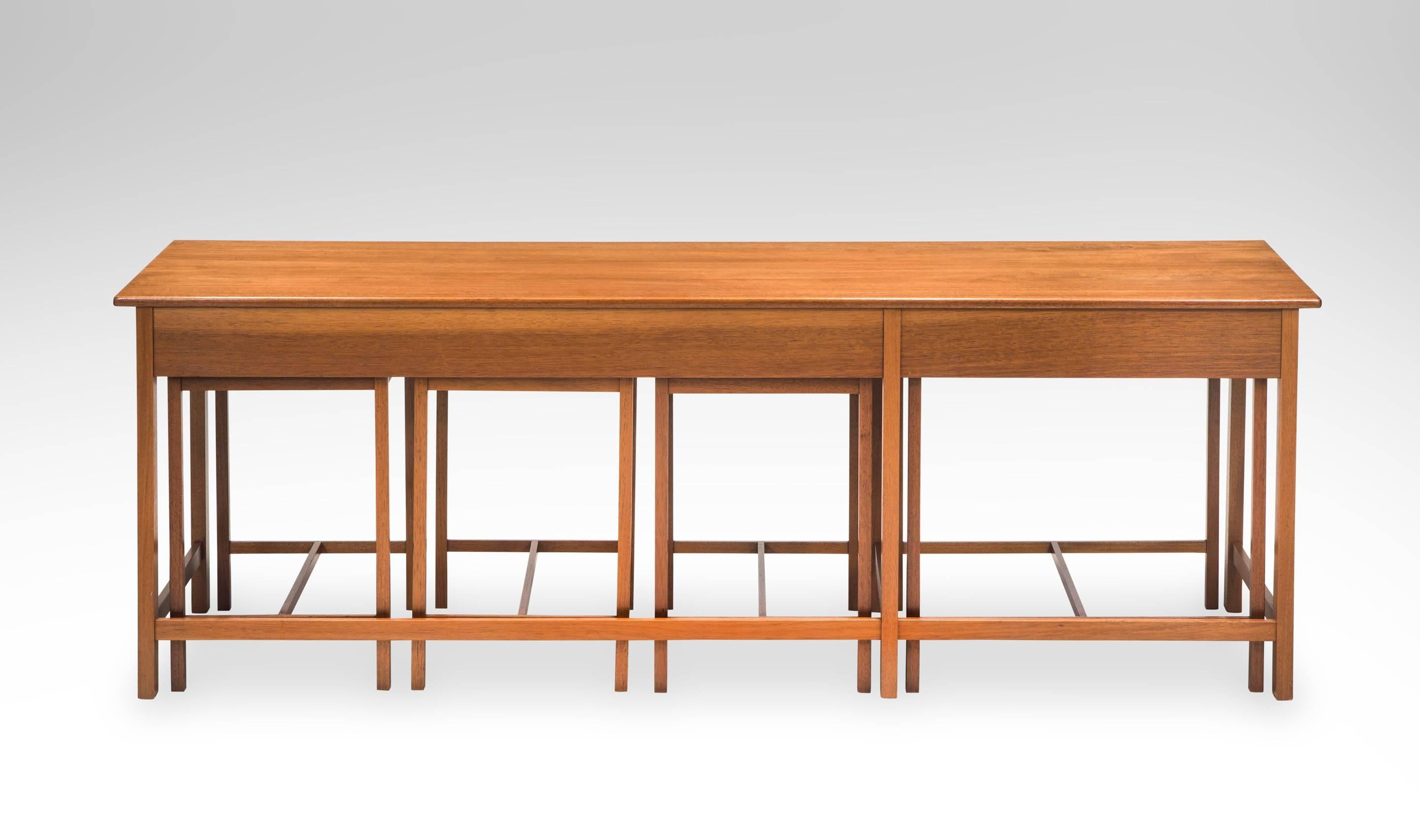 John Kandell, Rare and Early Swedish Low Sideboard and Nesting Teak Table Set In Good Condition For Sale In New York, NY