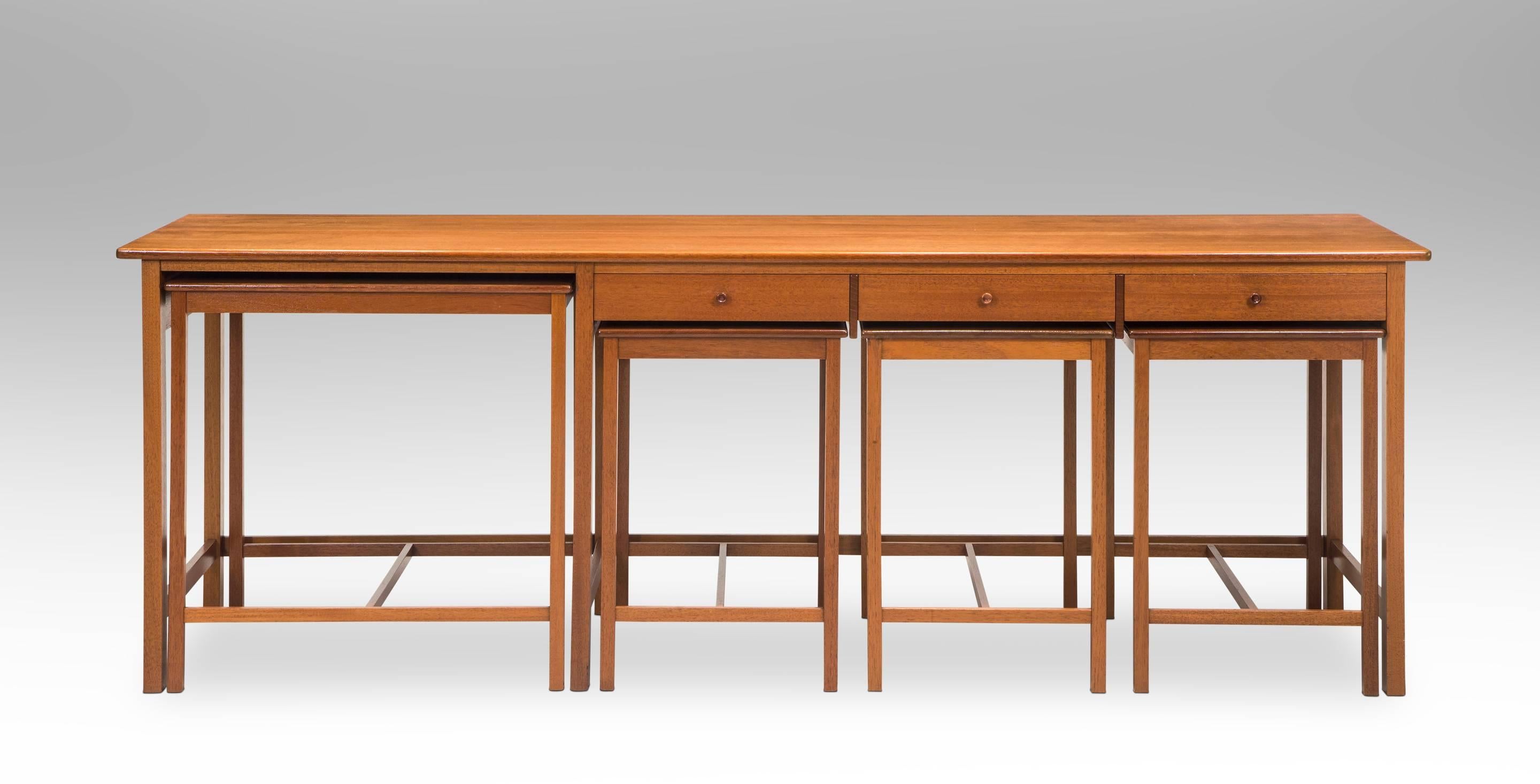 John Kandell, Rare and Early Swedish Low Sideboard and Nesting Teak Table Set For Sale 1