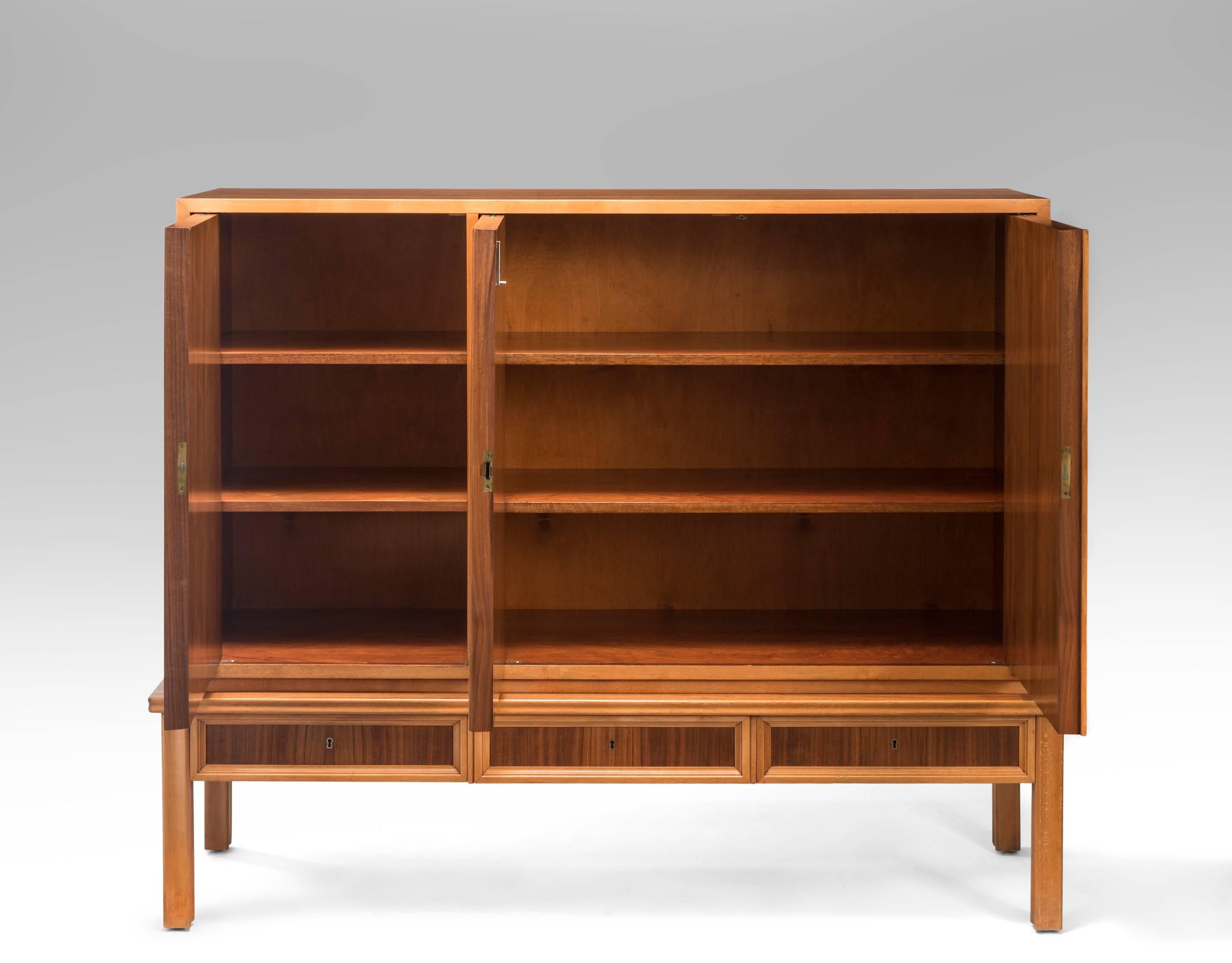 Oscar Nilsson, Attributed, Swedish Walnut and Beech Cabinet In Good Condition For Sale In New York, NY