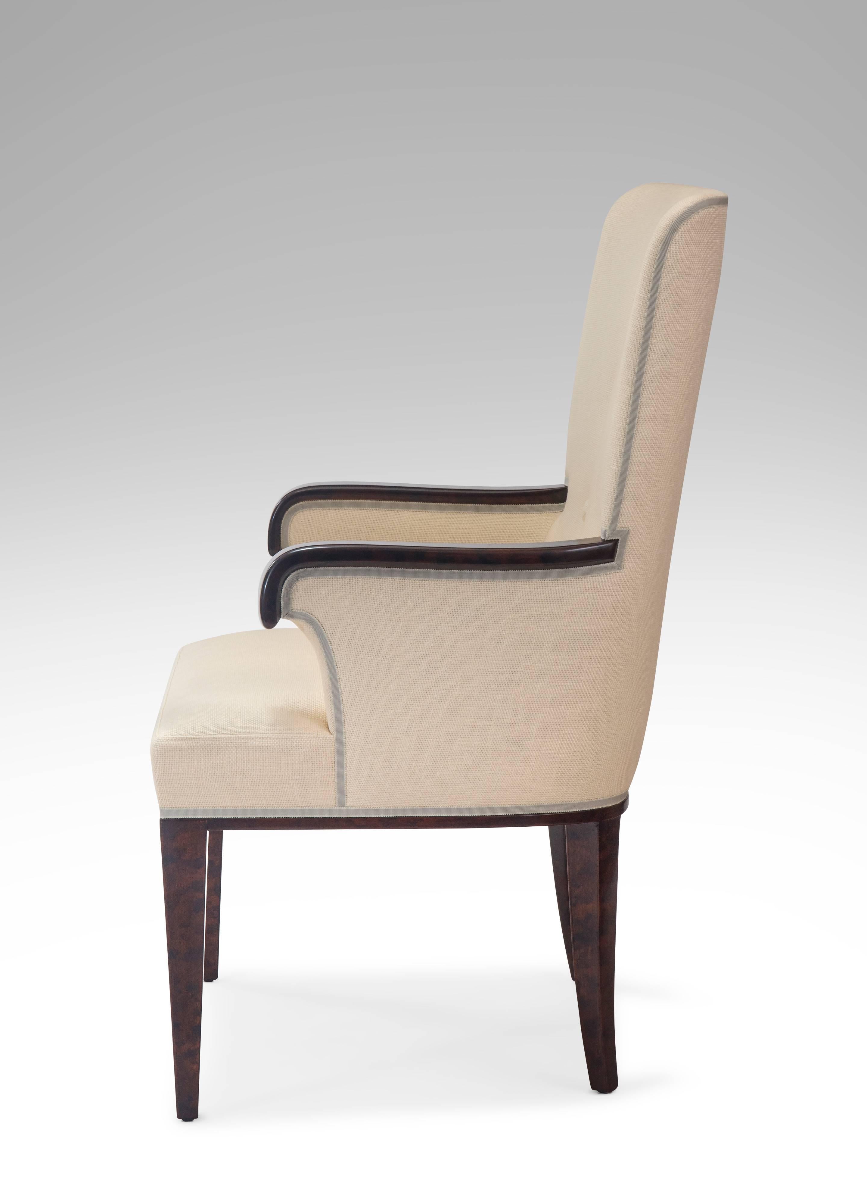 Modern Pair of Swedish Grace Upholstered Birch Armchairs For Sale