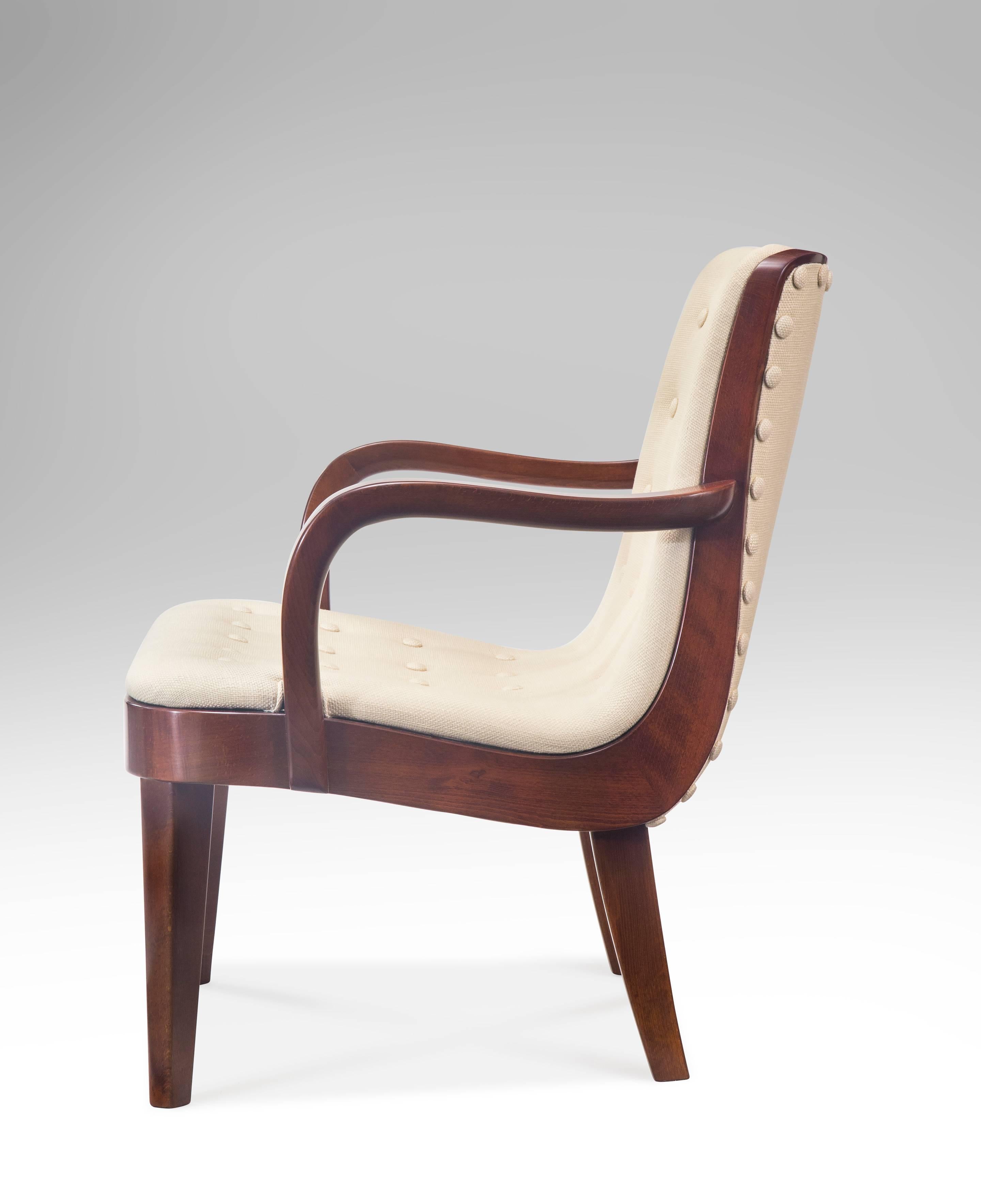 Axel Larsson for Bodafors, Attributed, Swedish Upholstered Beech Armchair In Good Condition In New York, NY