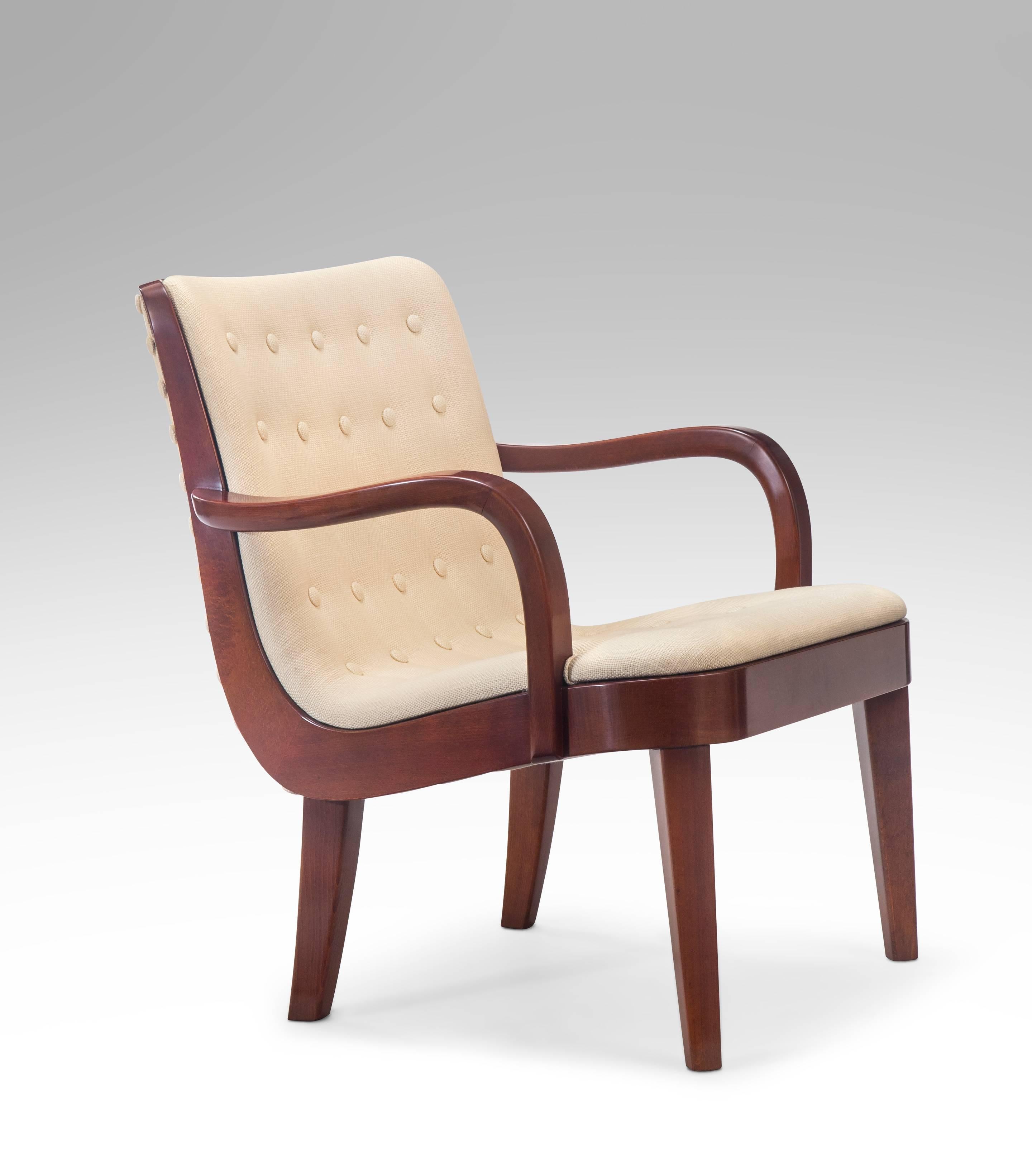 Axel Larsson for Bodafors, Attributed, Swedish Upholstered Beech Armchair 2