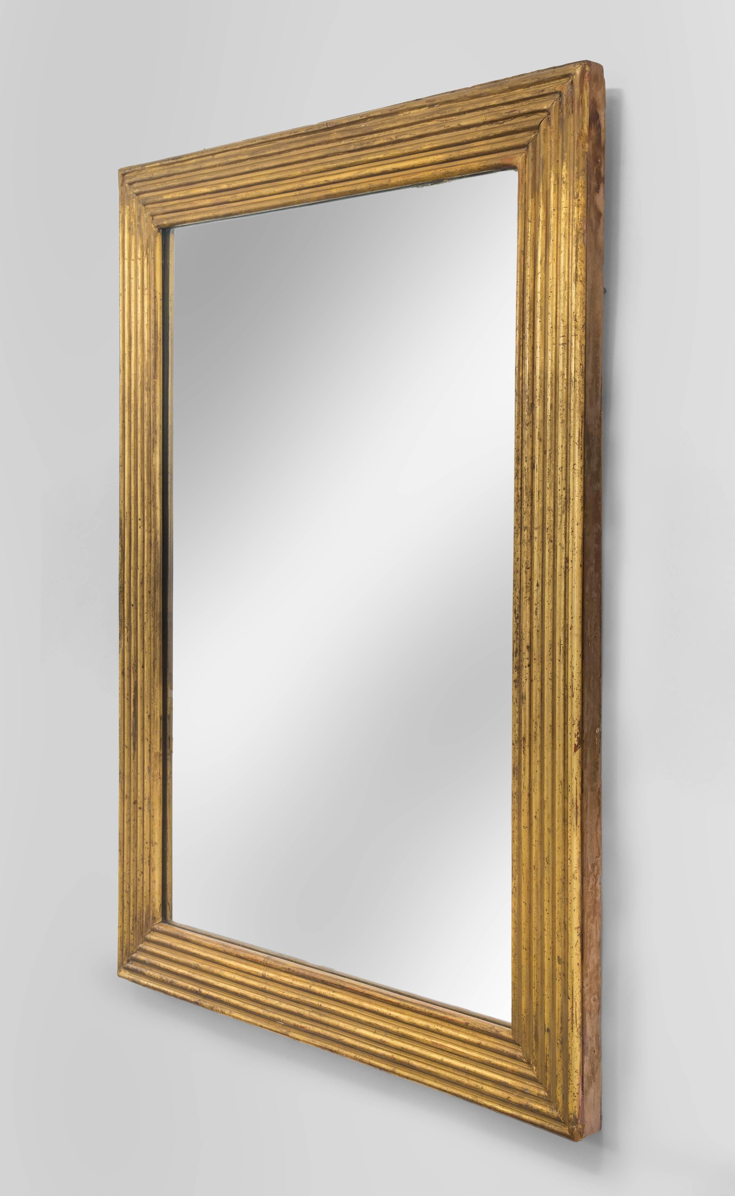 19th Century American Ribbed Giltwood Rectangular Mirror