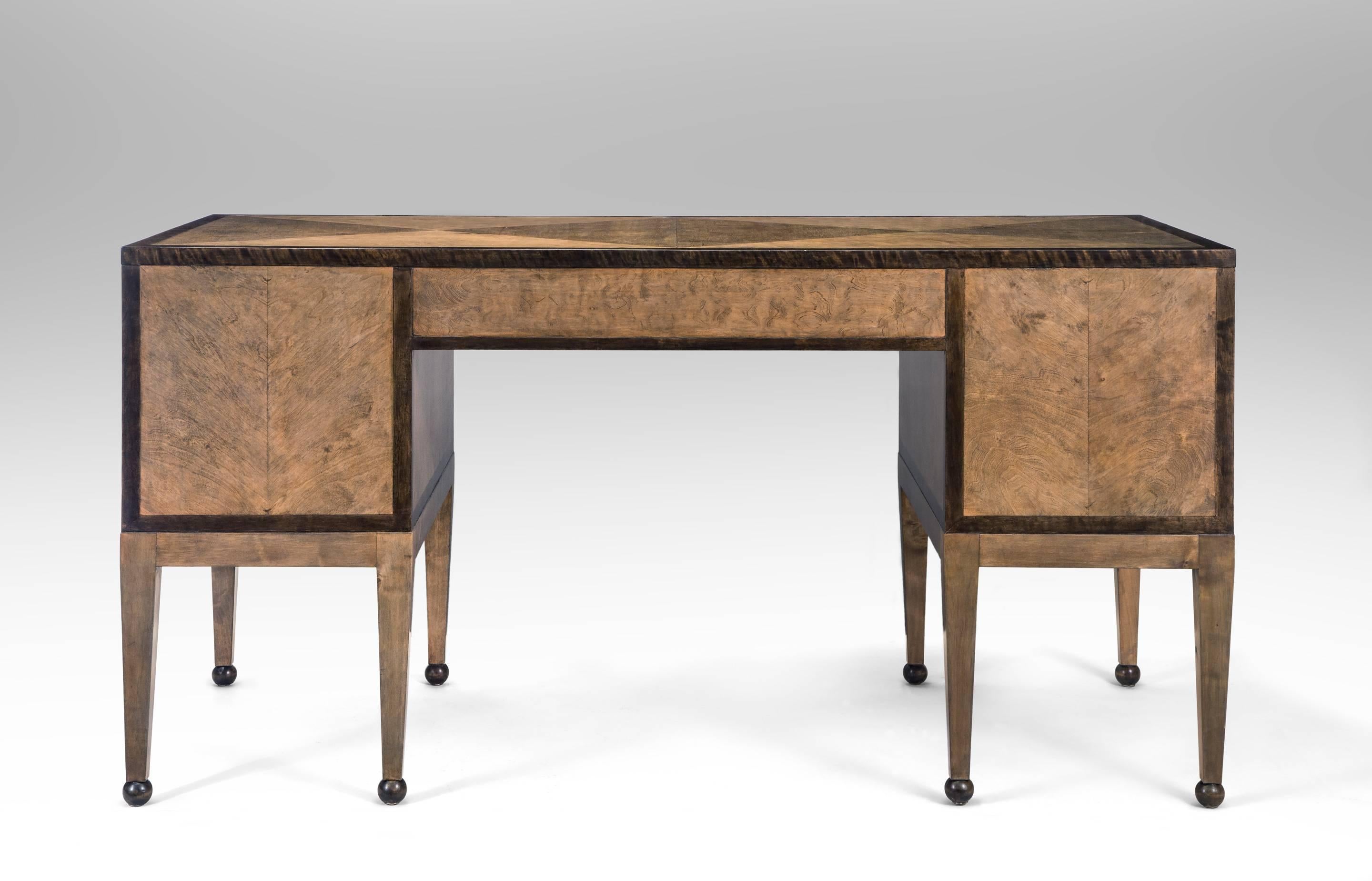 Carl Malmsten for Bodafors, attributed, Swedish Grace Period Birch Pedestal Desk In Good Condition For Sale In New York, NY