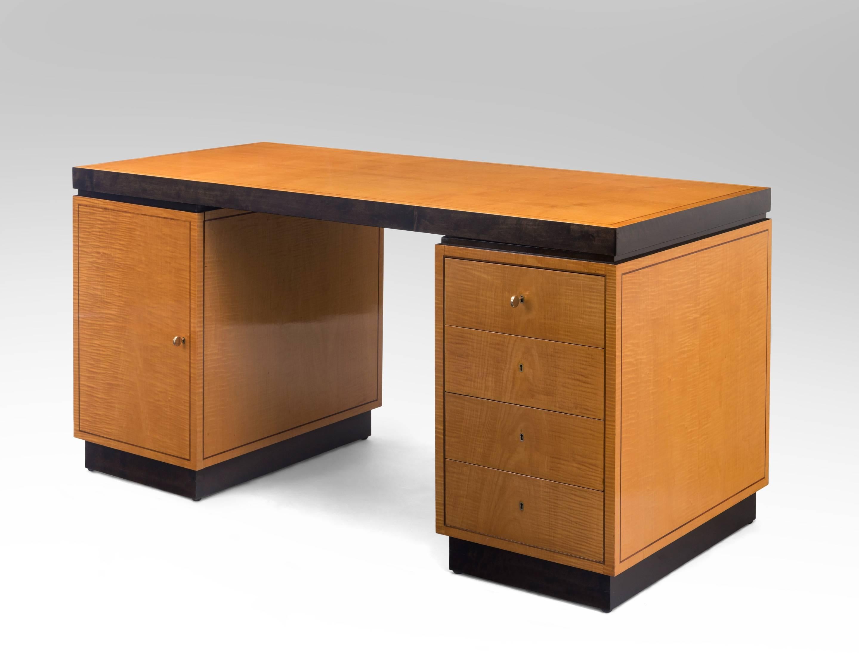 Scandinavian Modern Axel-Einar Hjorth for Nordiska Kompaniet, Swedish Birch & Sycamore Pedestal Desk