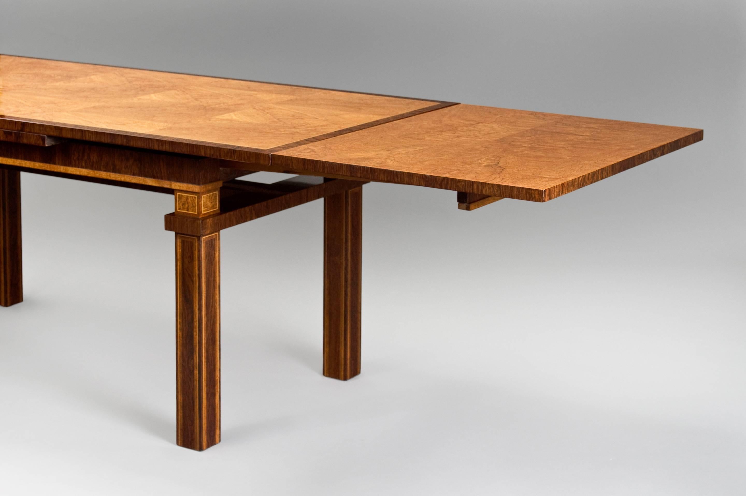 Carl Malmsten Swedish Grace Period Rosewood and Thuya Extendable Dining Table In Good Condition In New York, NY