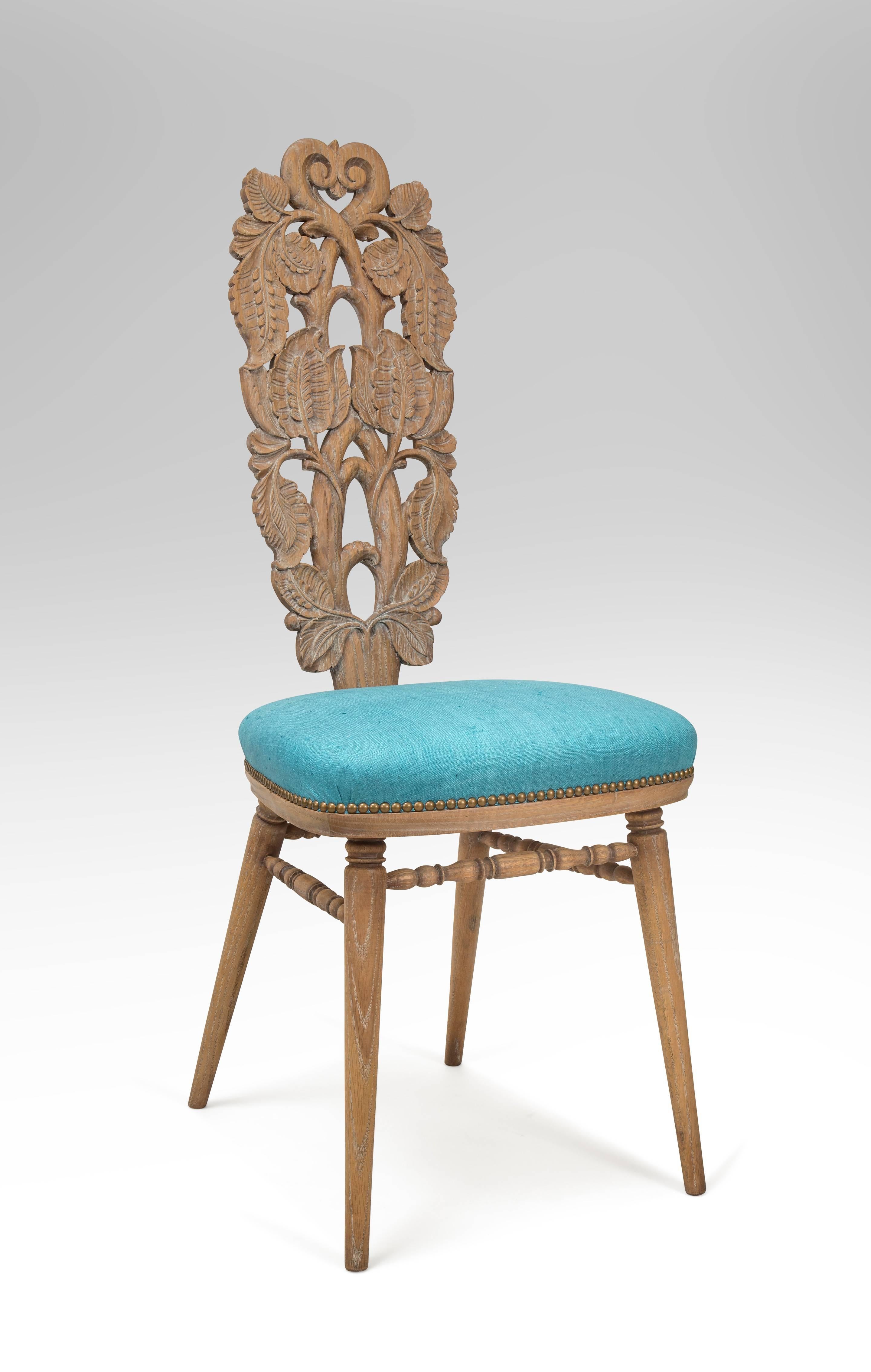 Giovanni Gariboldi, Attributed, Pair of Italian Carved and Cerused Oak Chairs For Sale 2