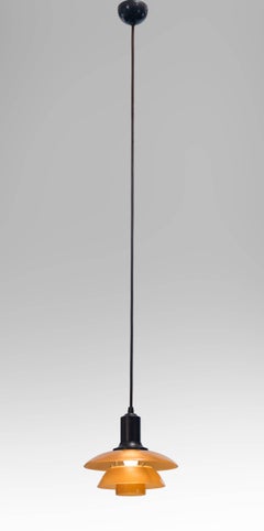 Poul Henningsen Danish Amber Glass and Patinated Copper PH-2 Pendant Light